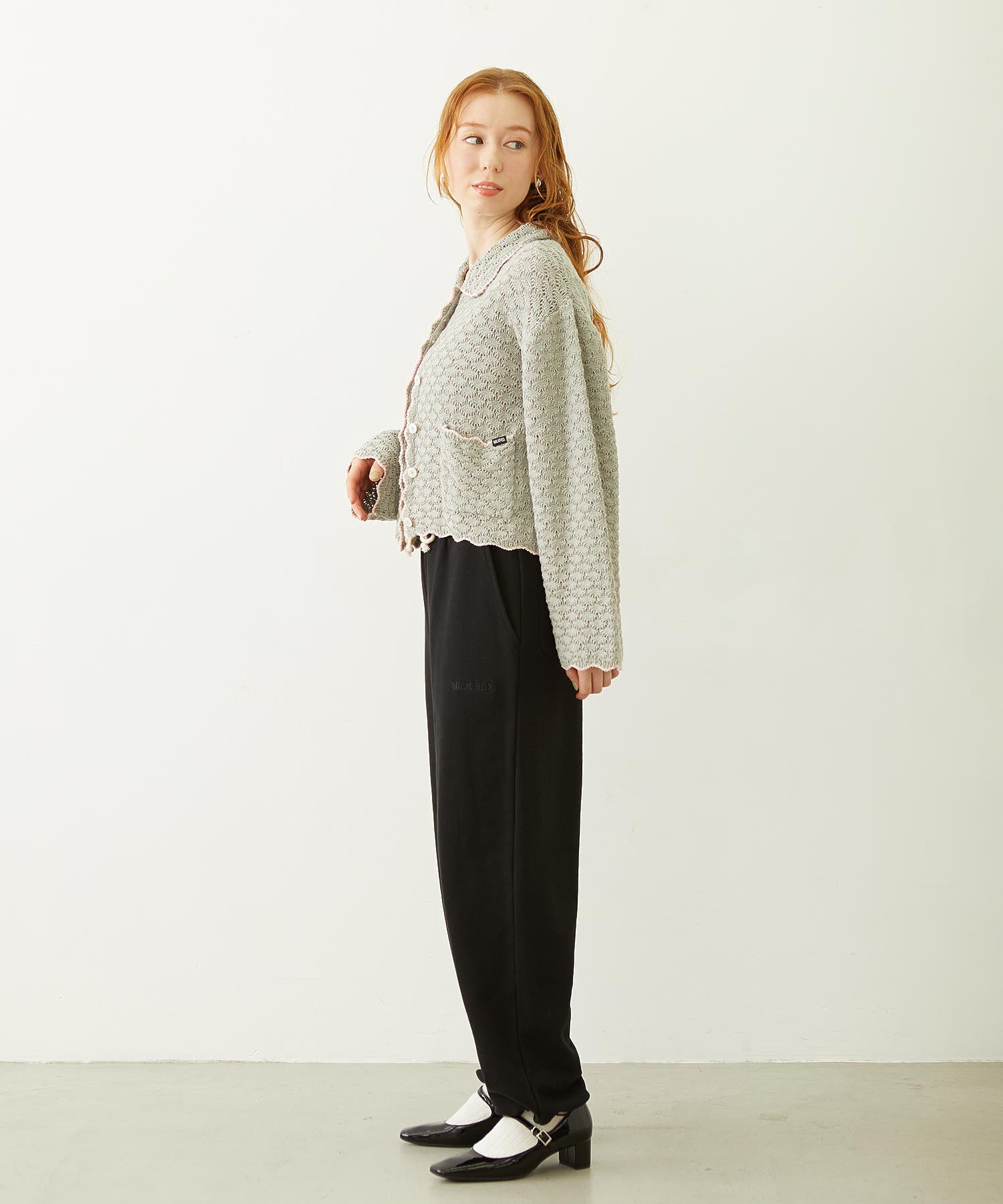 OPEN COLLAR CONTRAST TRIM KNIT CARDIGAN