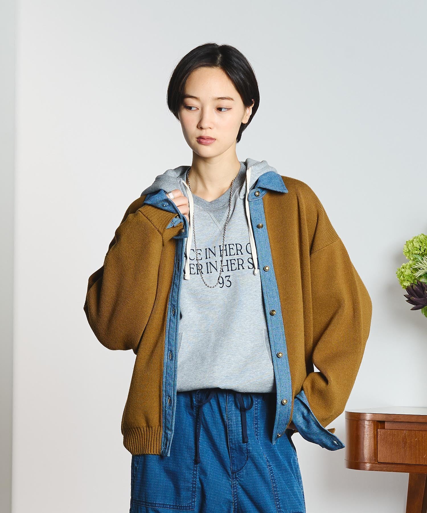 GENE HEAVENS/KNIT x DENIM CARDIGAN