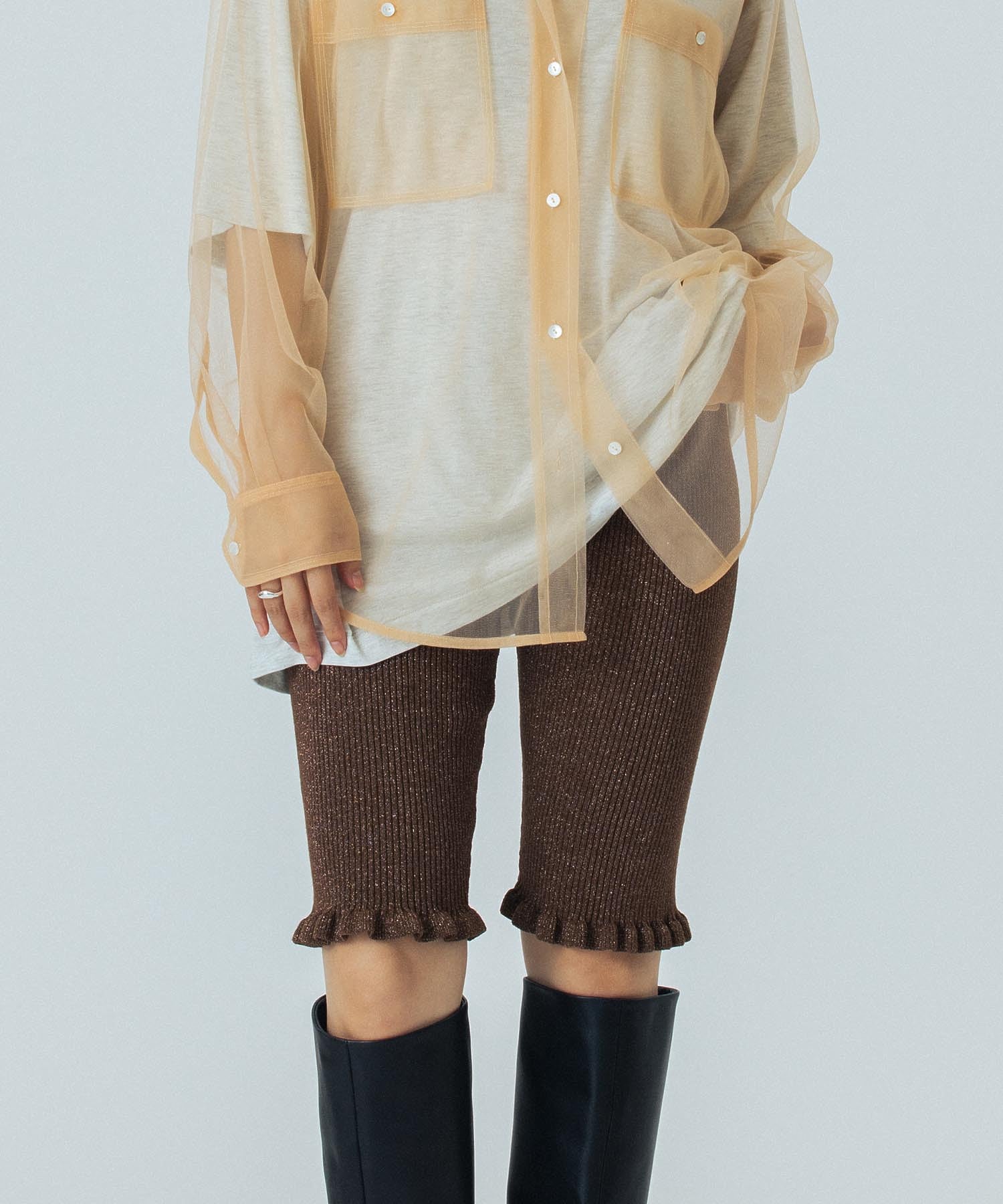 CREOLME/LAME KNIT HALF PANTS