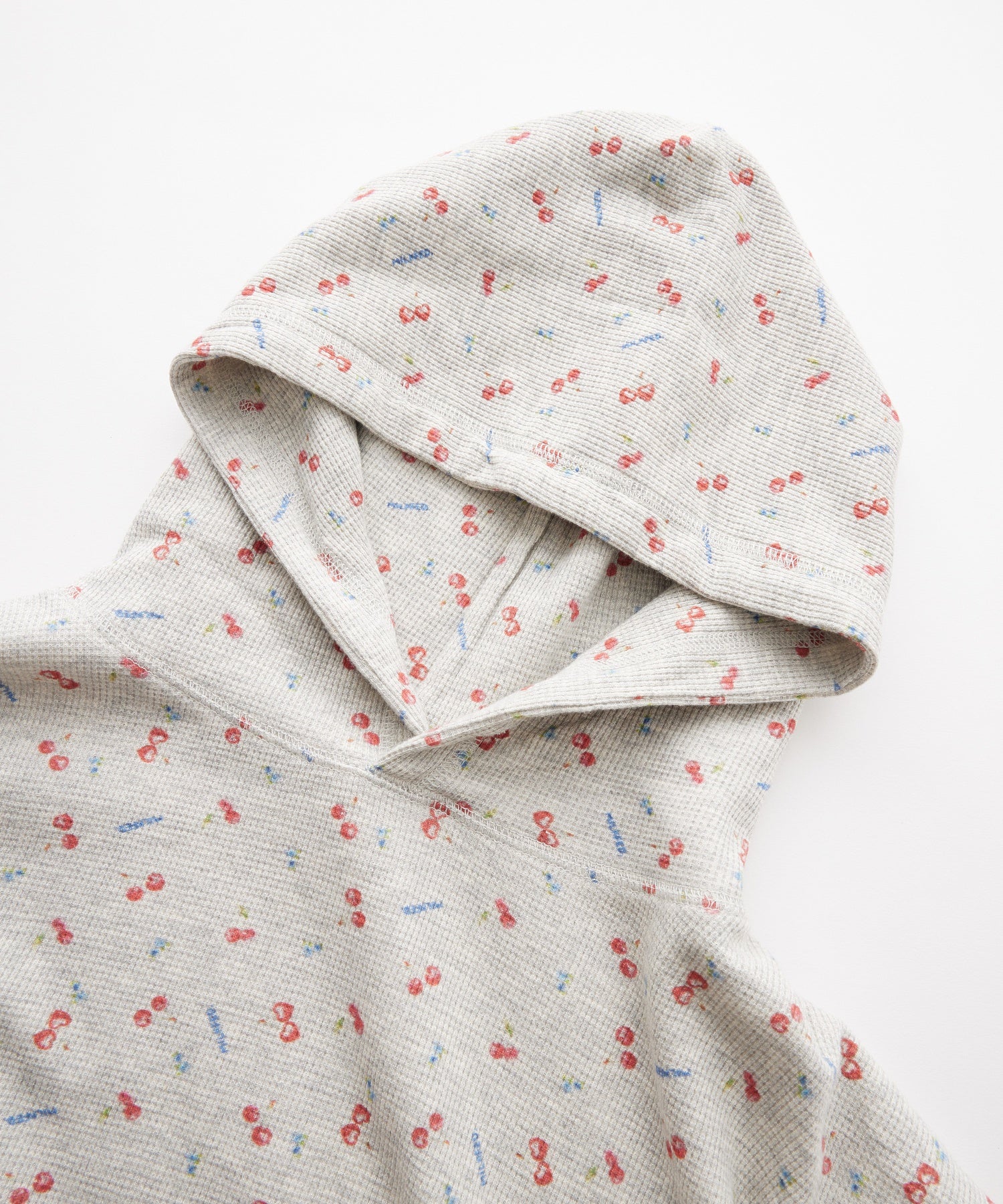 CHERRY PATTERN WAFFLE HOODIE TOP