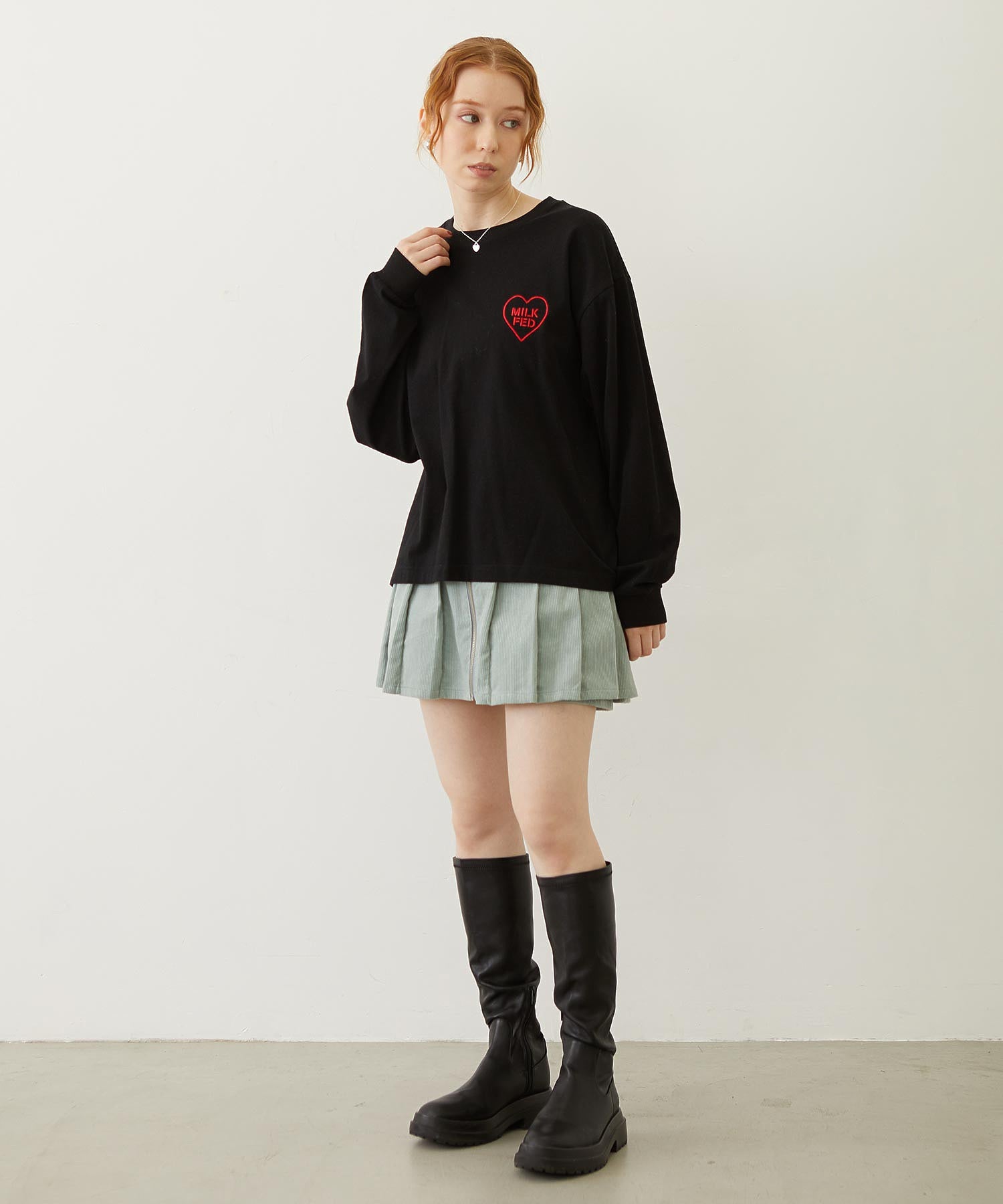 MILKFED. PLAID LOGO L/S TEE