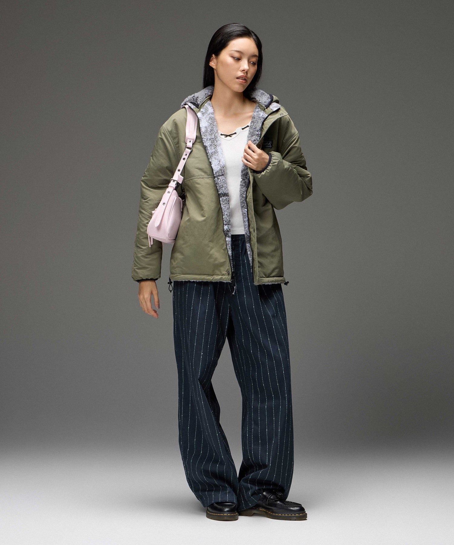 BRUSHED COLLAGE GRAPHIC REVERSIBLE BOA BLOUSON