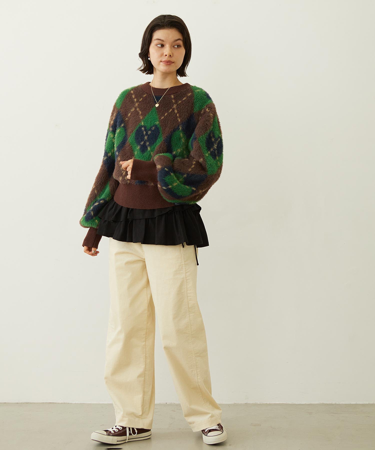 HEART ARGYLE KNIT TOP