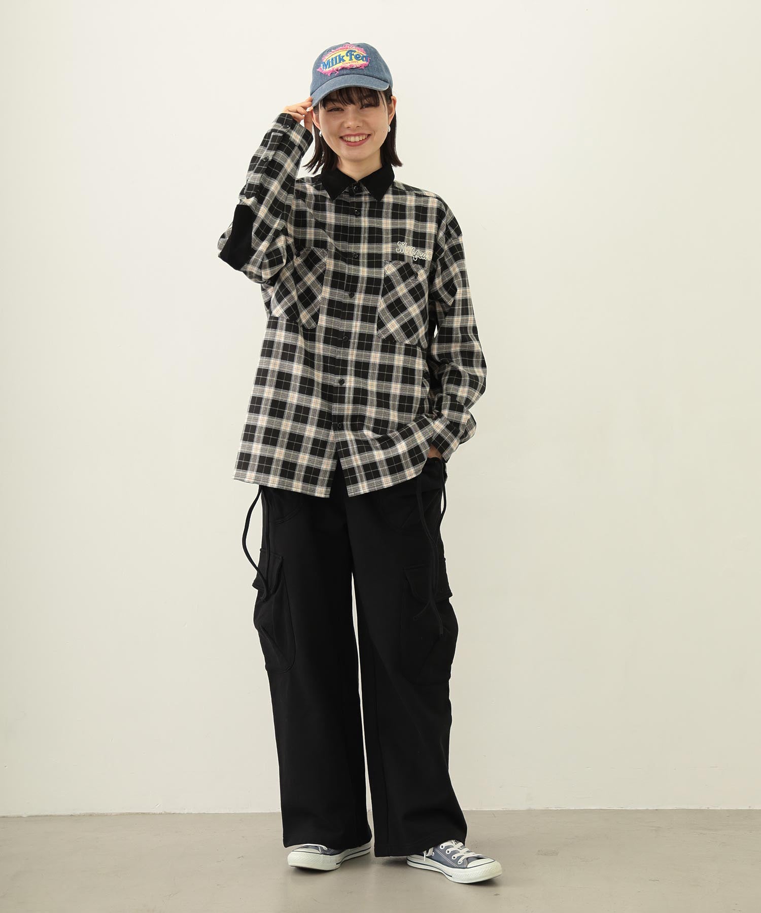 HEART ELBOW PATCH PLAID SHIRT