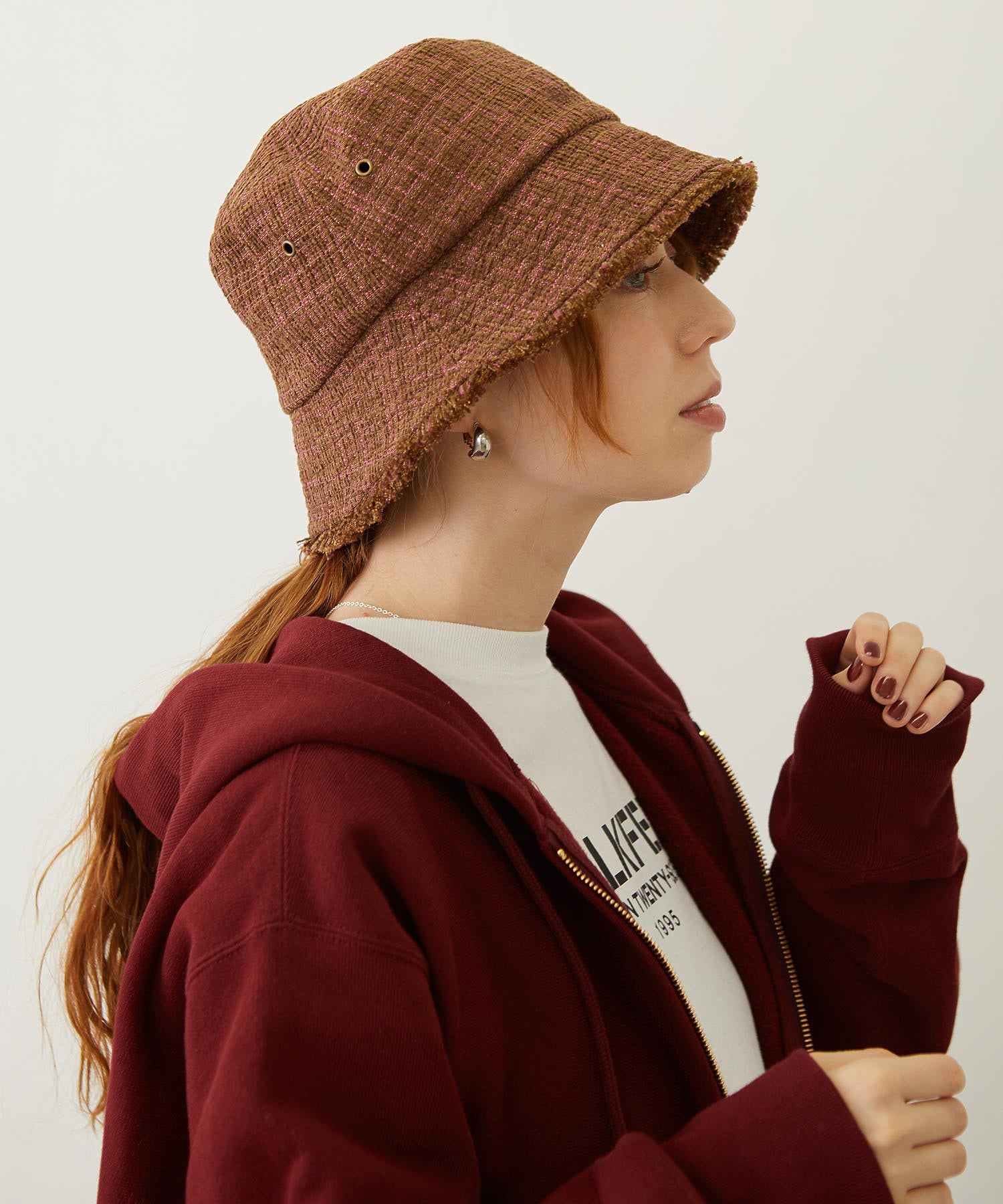 TWEED FRINGE BUCKET HAT