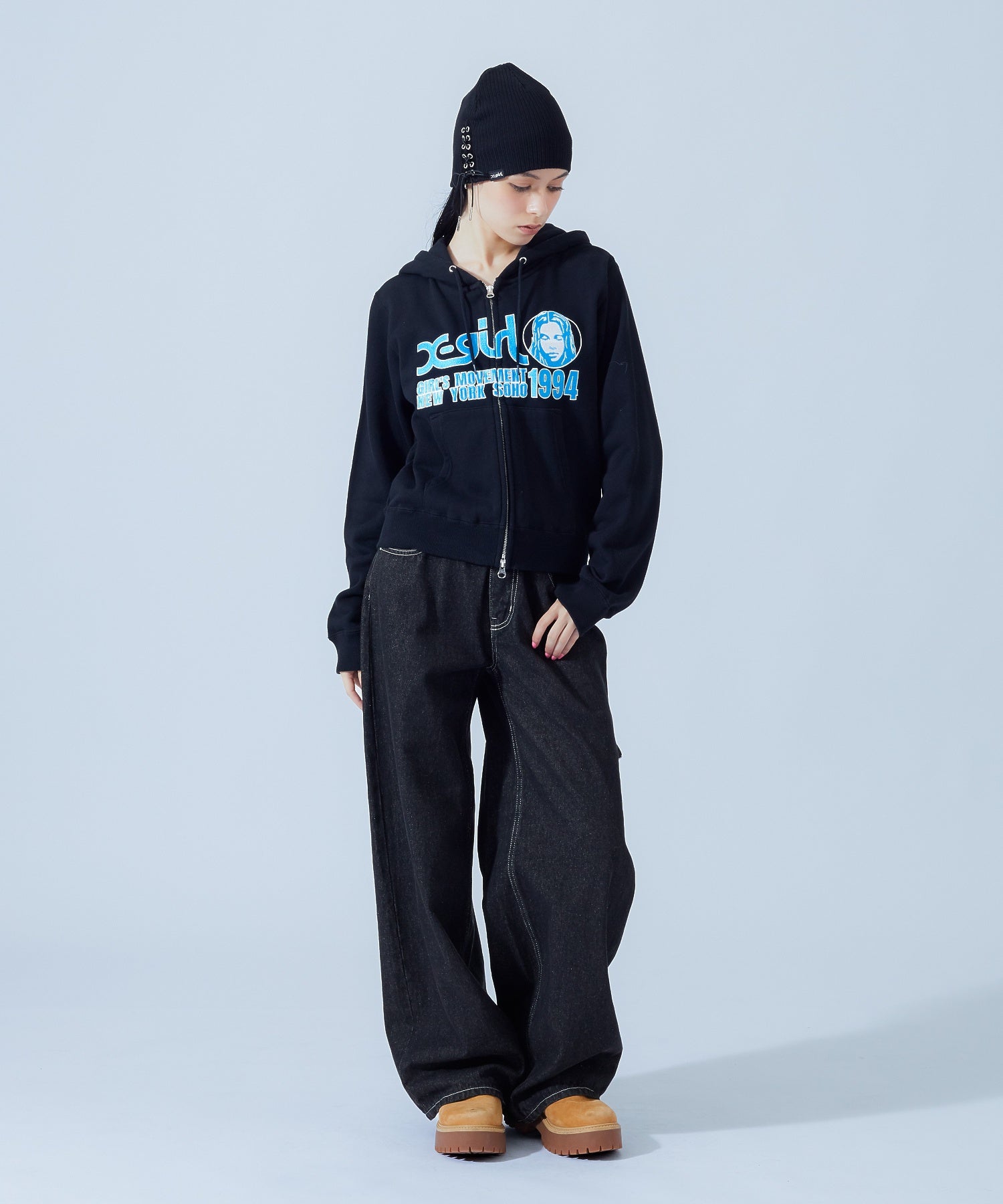 LOOP WITH BUCKLE WIDE LEG DENIM PANTS