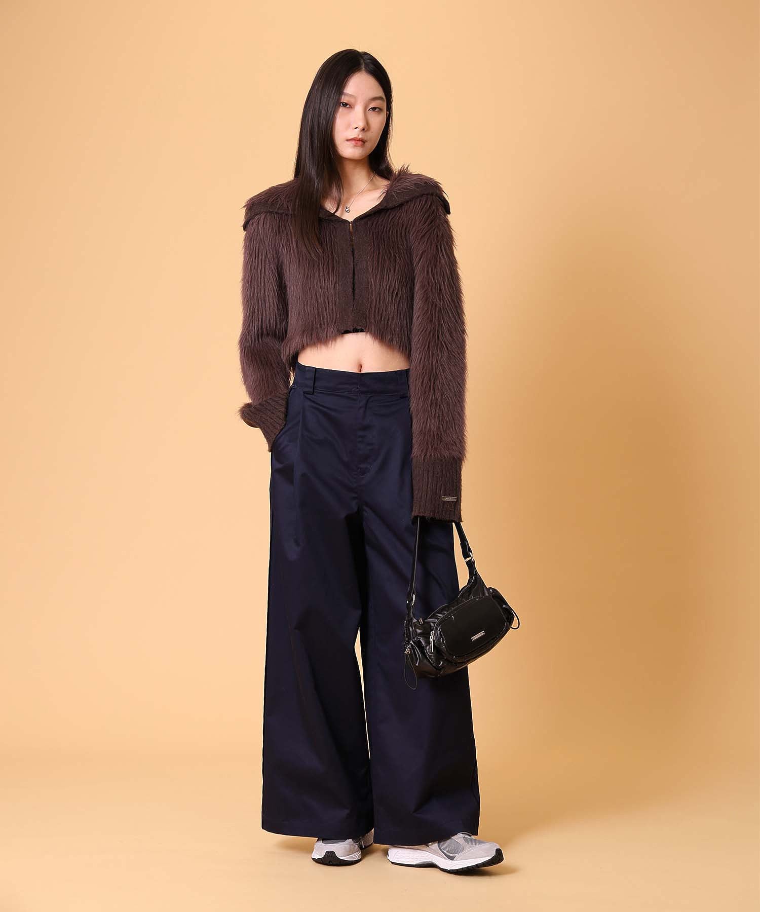 ビッグカラーシャギーニットカーディガン