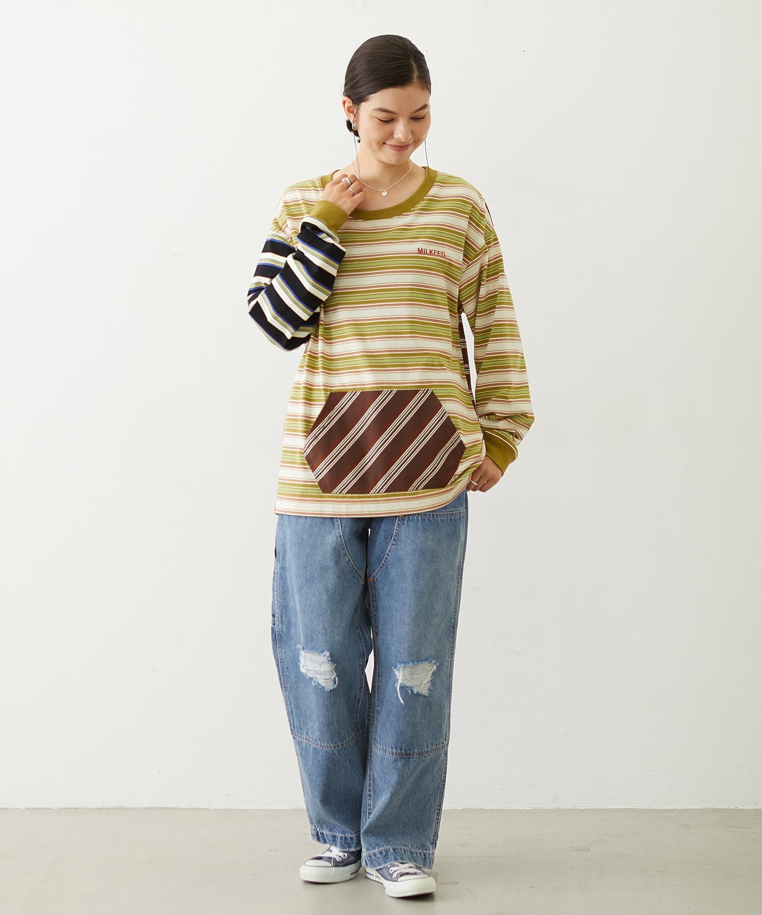 THREE PATTERN STRIPE L/S TOP