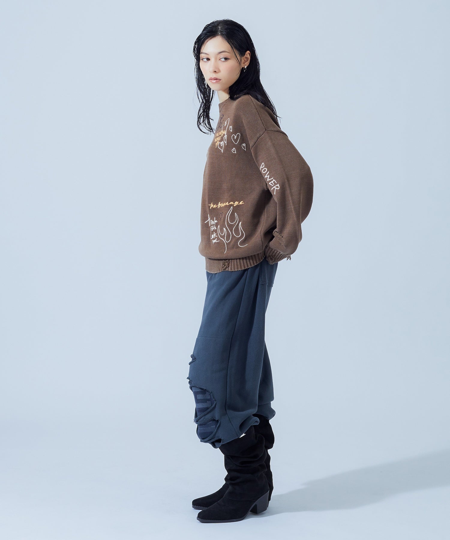 LAYERED DISTRESSED SWEATPANTS