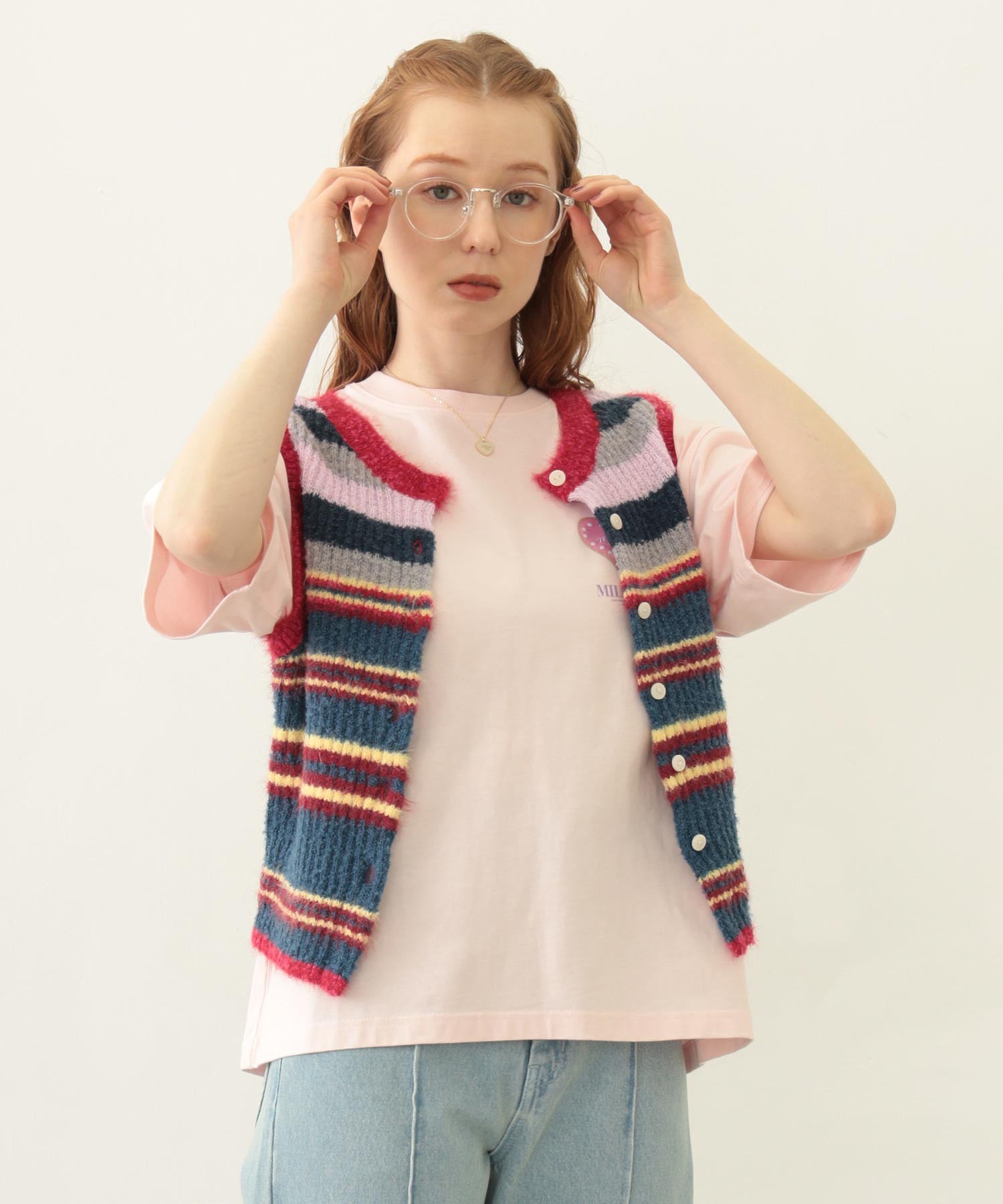 TWO-TYPE STRIPED KNIT VEST