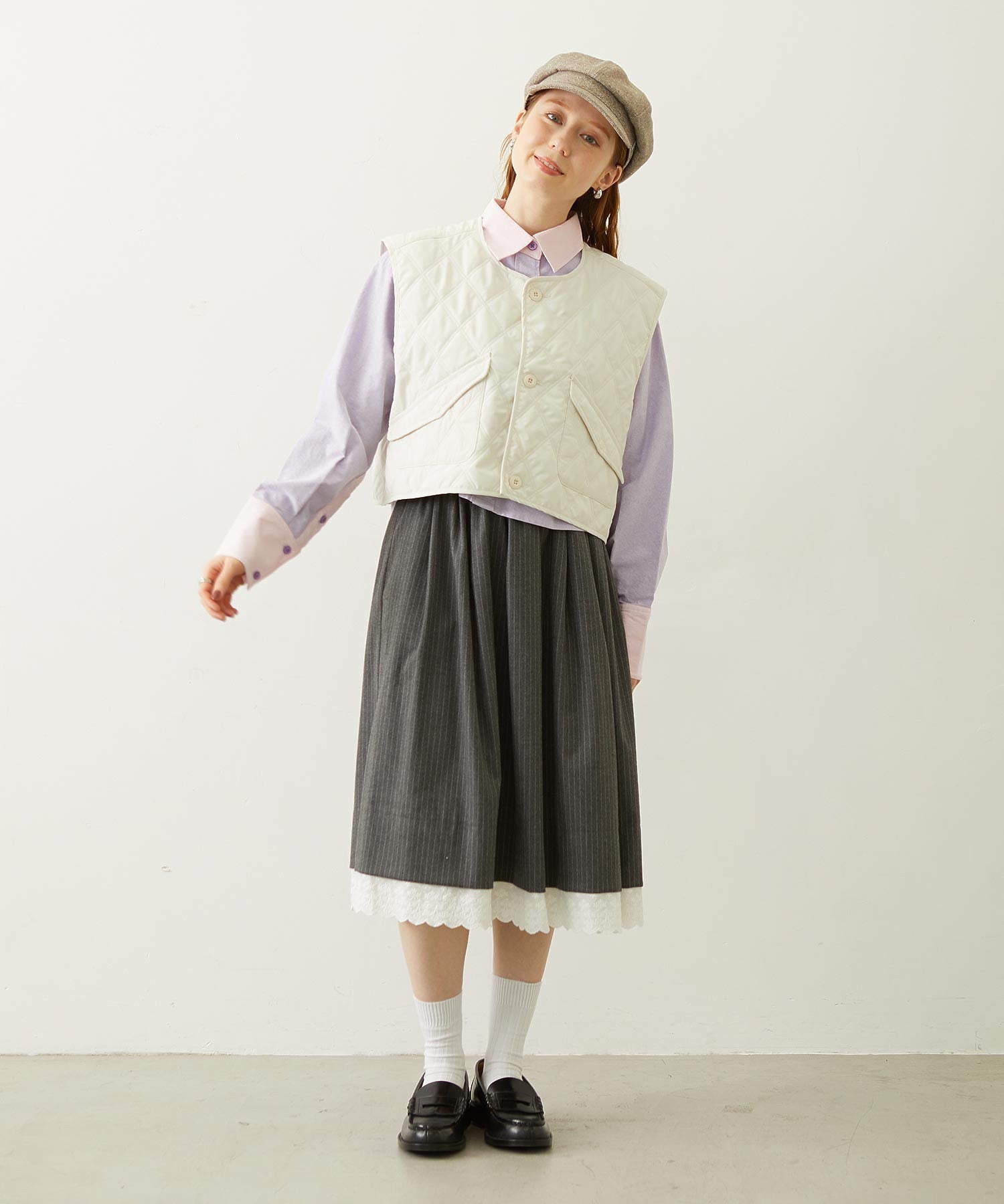 LACE HEM STRIPED SKIRT