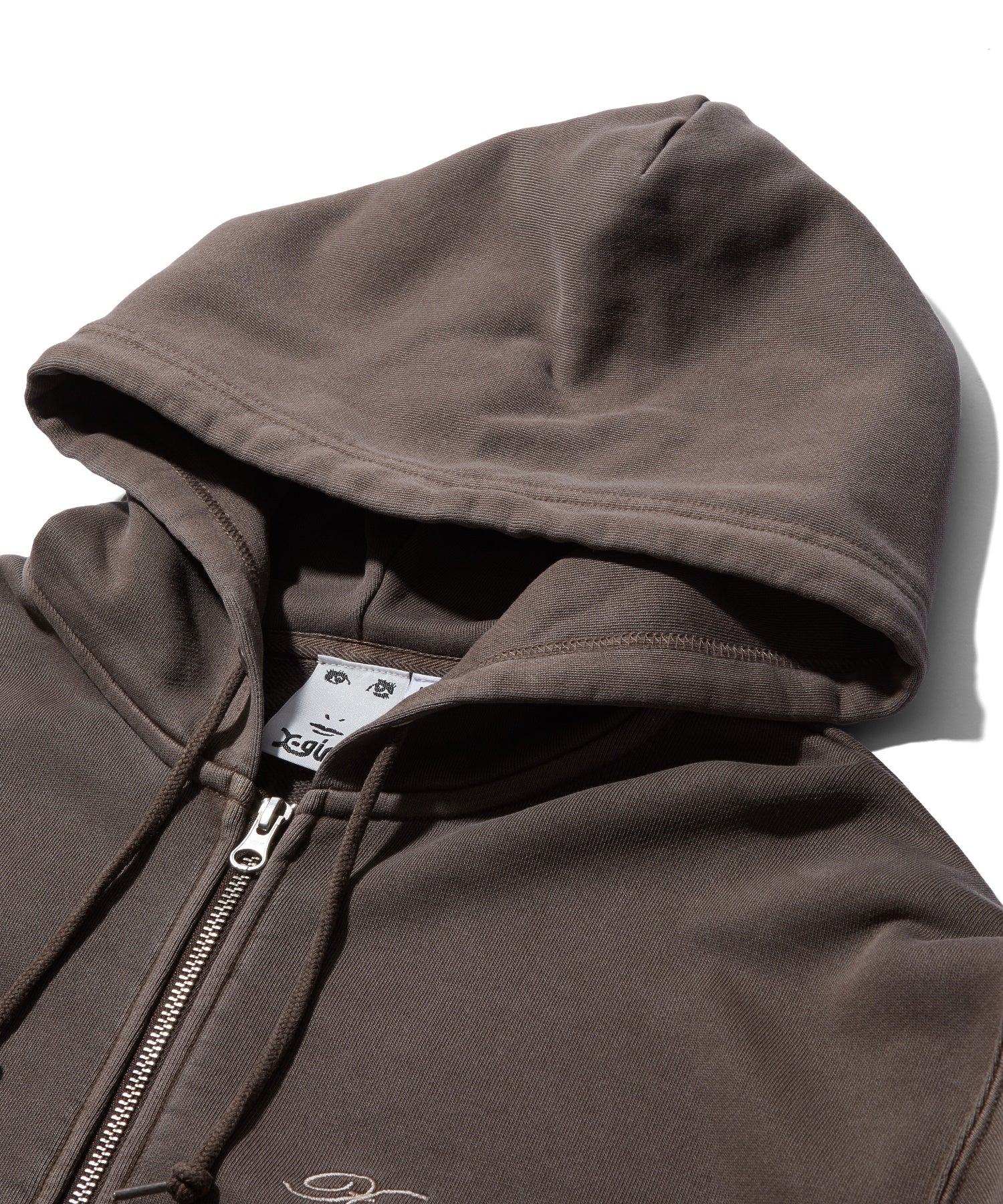 PIGMENT DYED FACE PATCH AND LOGO ZIP UP SWEAT HOODIE
