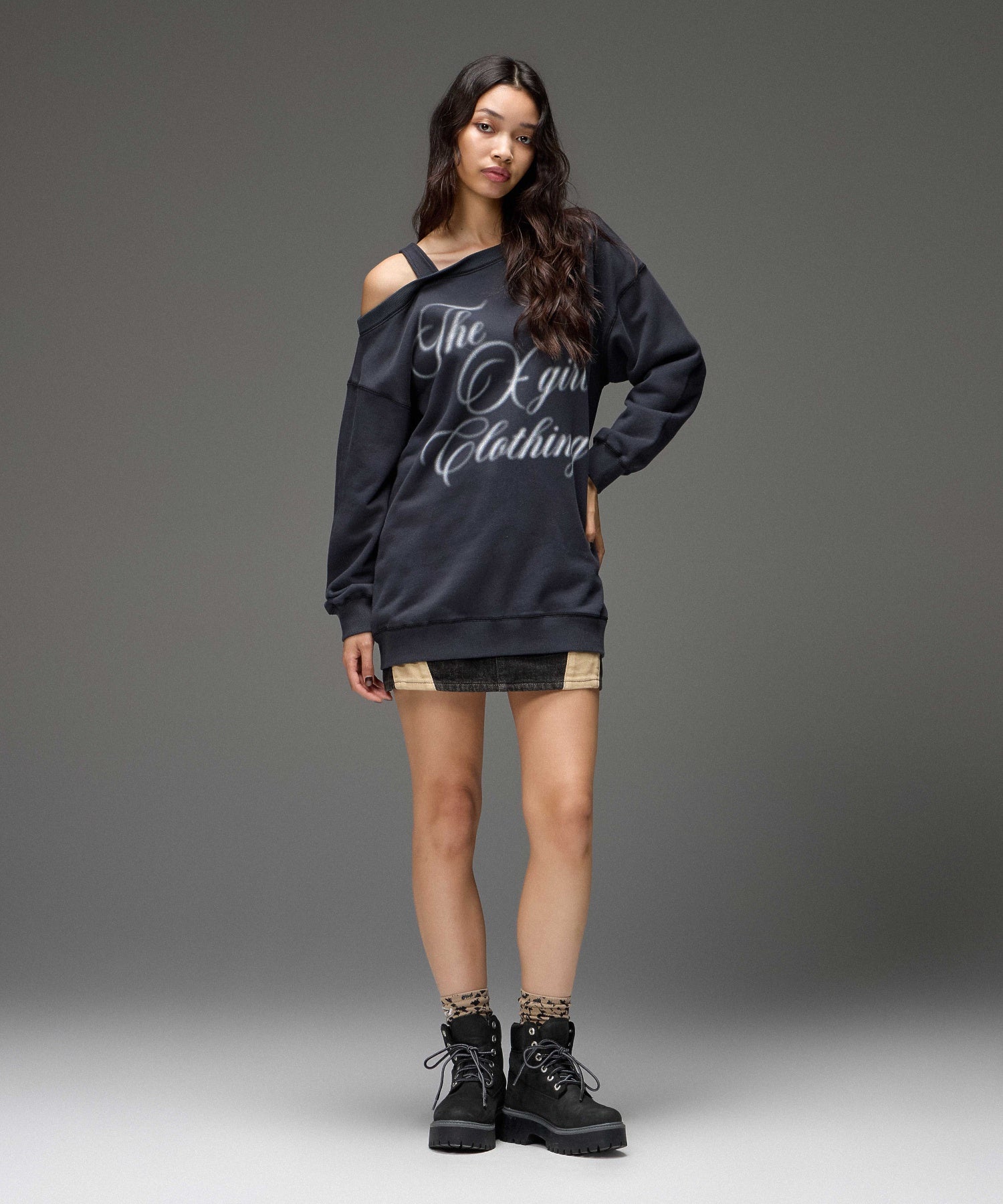 CONTRAST PANELED DENIM MINI SKIRT