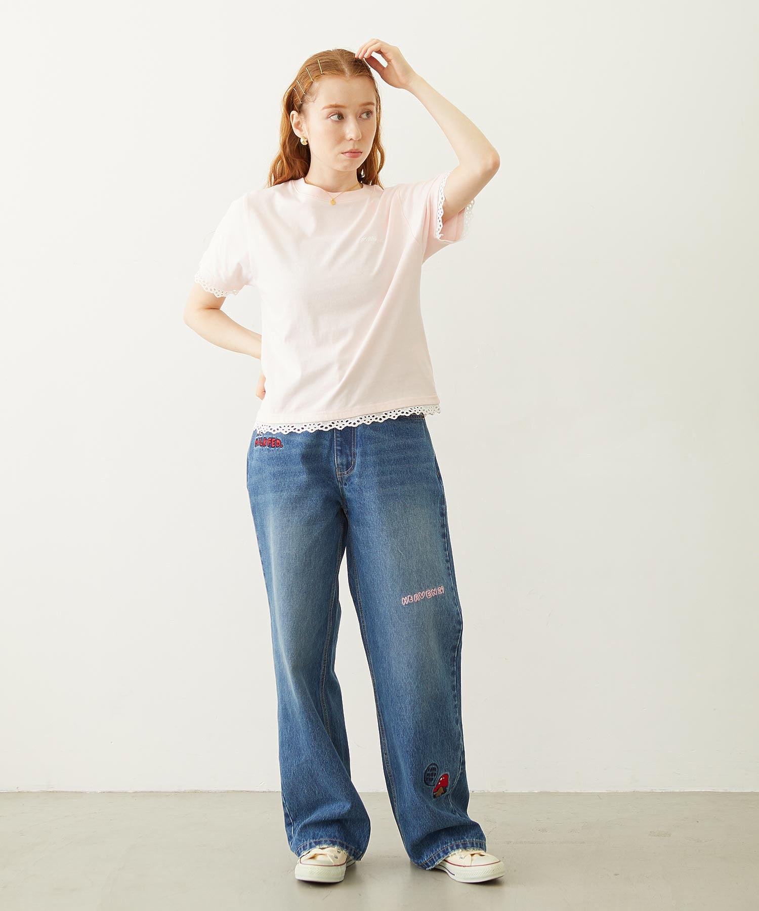 DOODLE EMBROIDERED DENIM PANTS