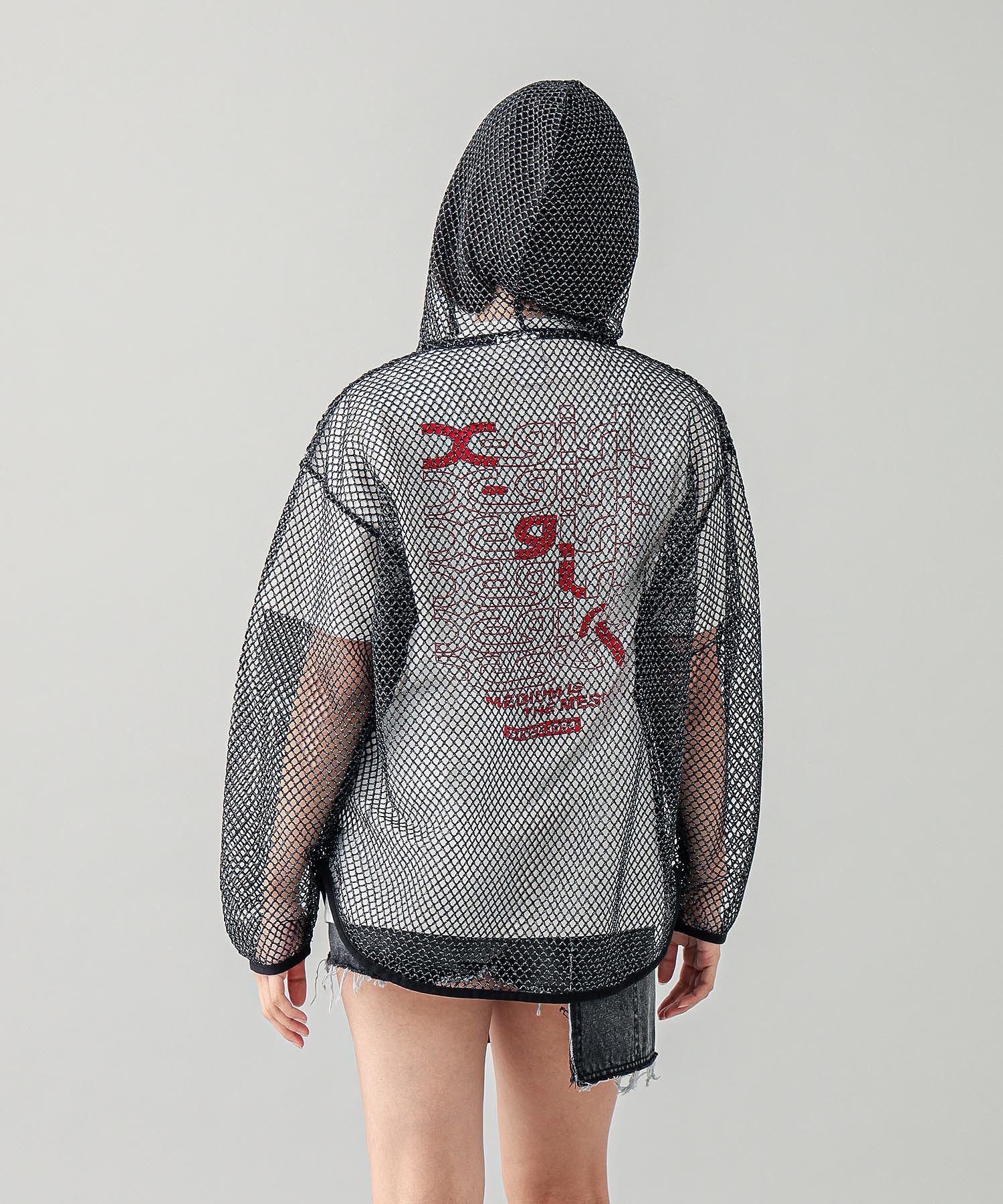 GLITTER MESH ZIP UP HOODIE