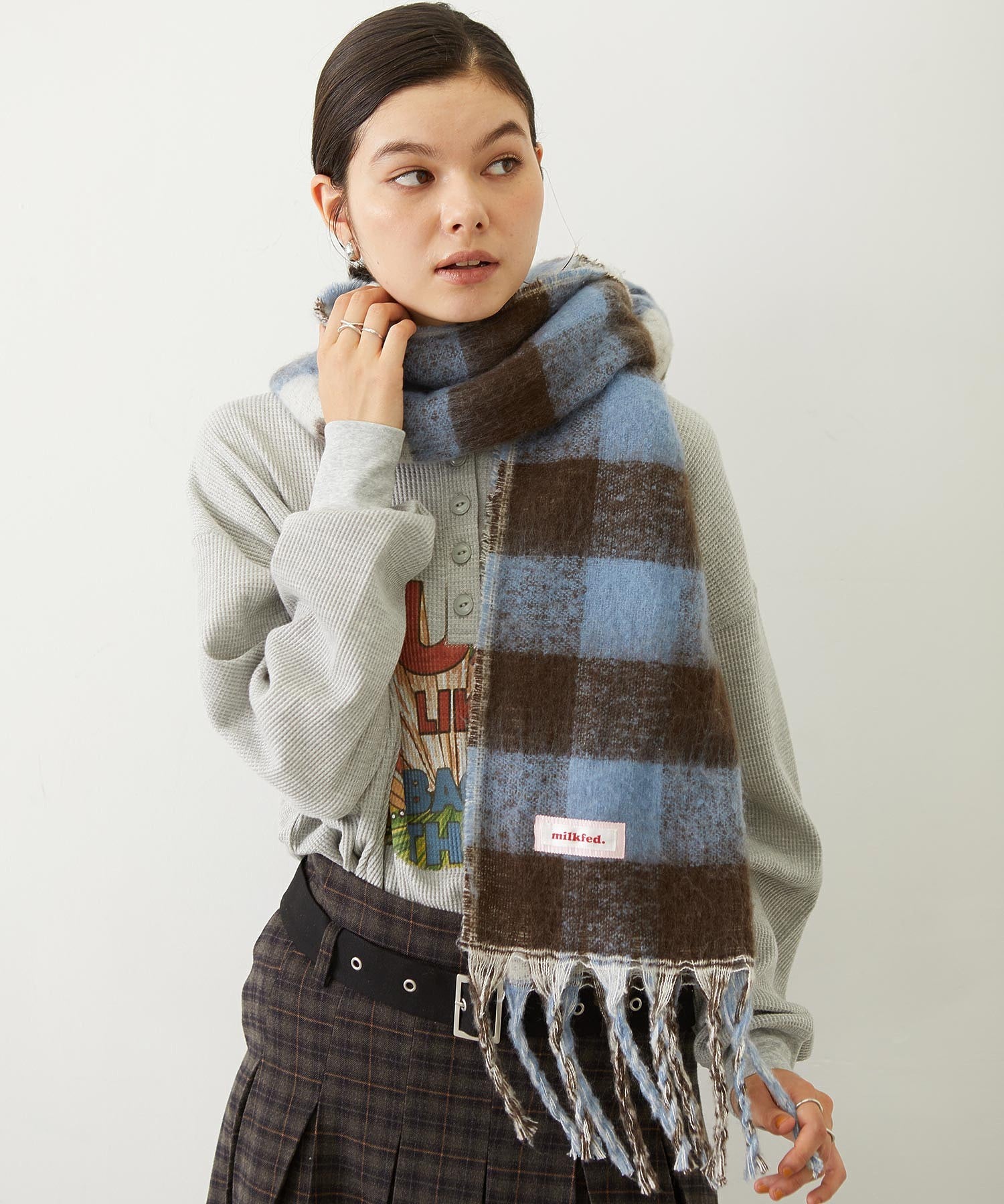 GINGHAM CHECK LOGO STOLE