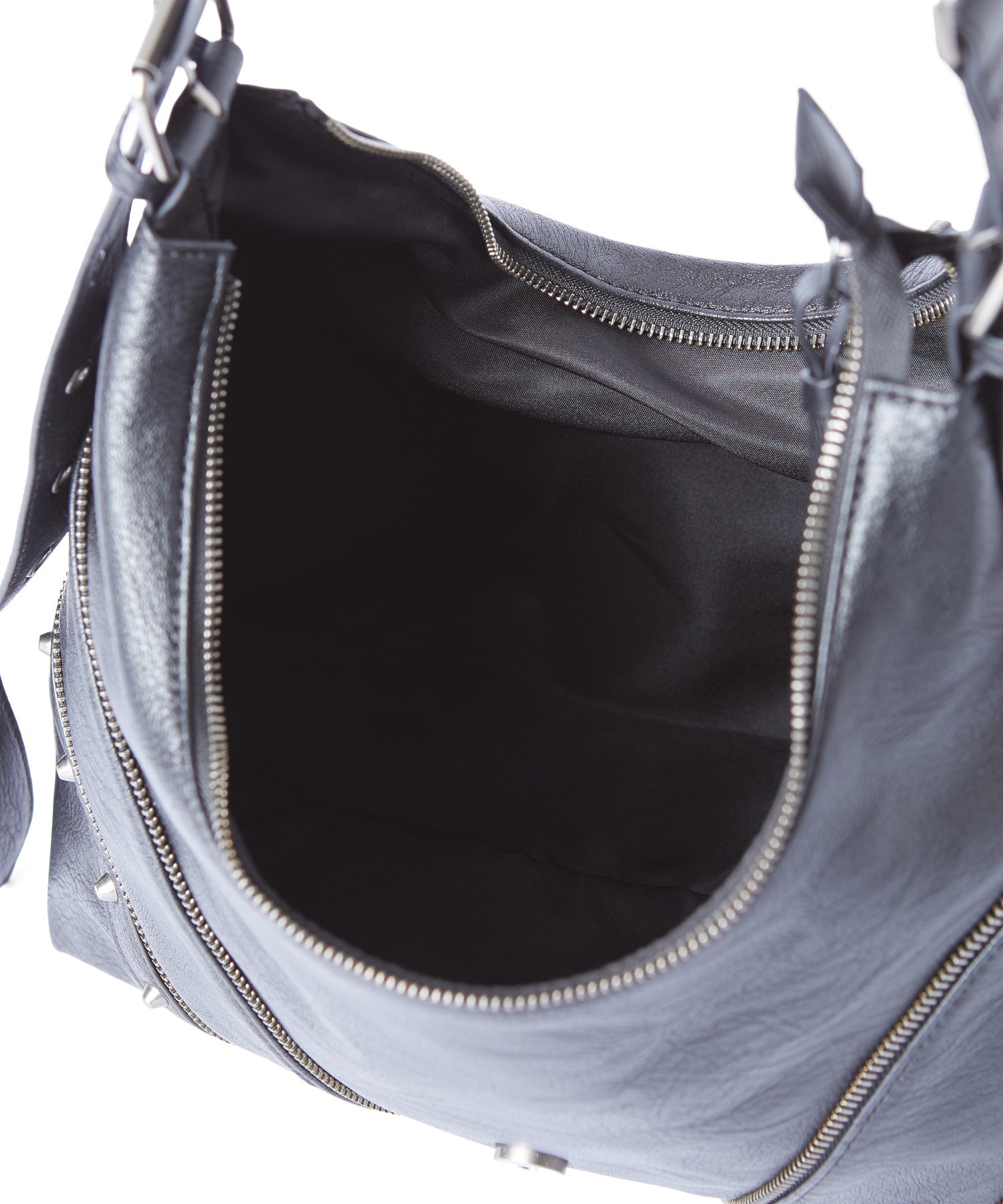 STUDDED PANELED FAUX LEATHER SHOULDER BAG
