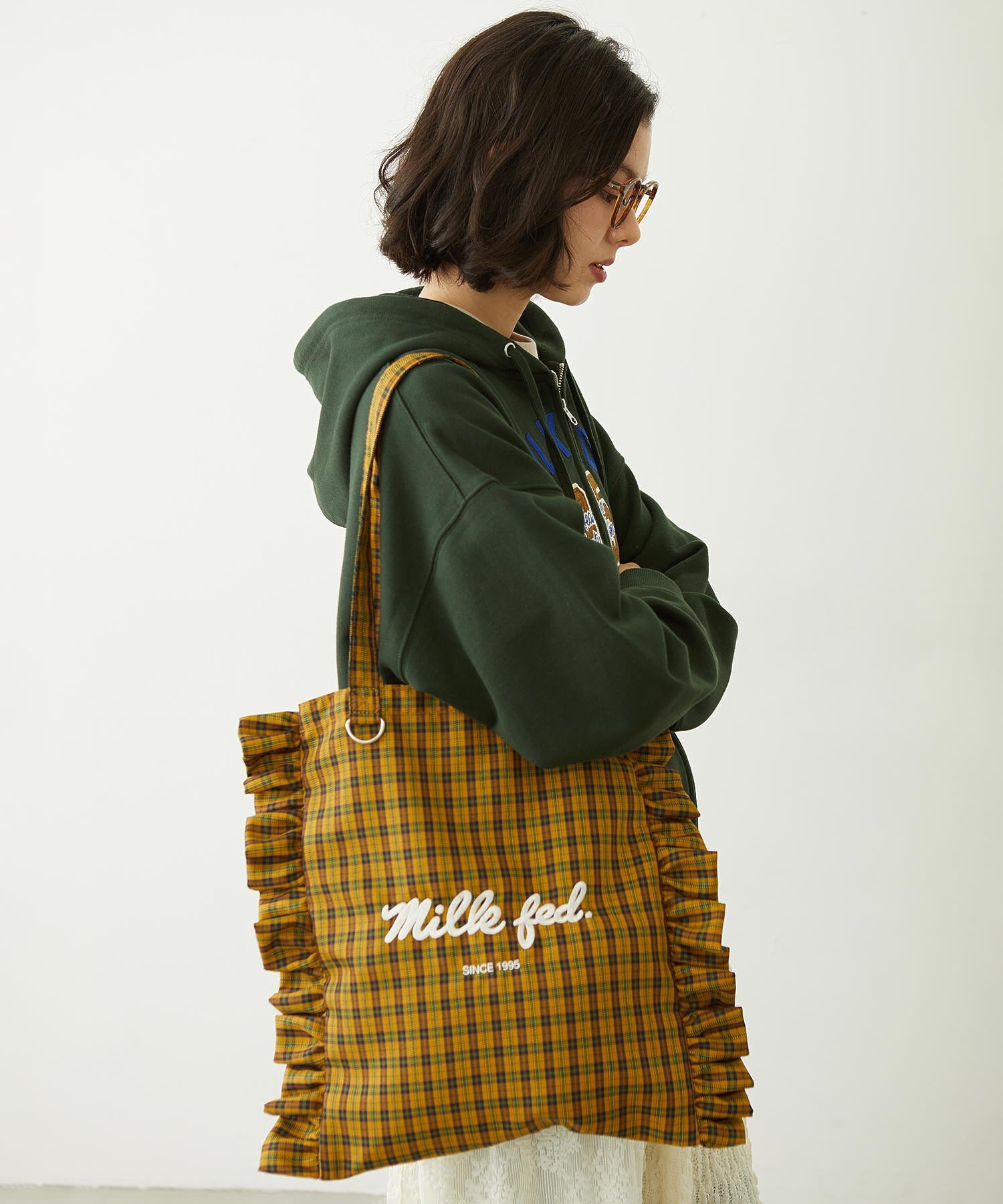FRILLED TARTAN TOTE BAG