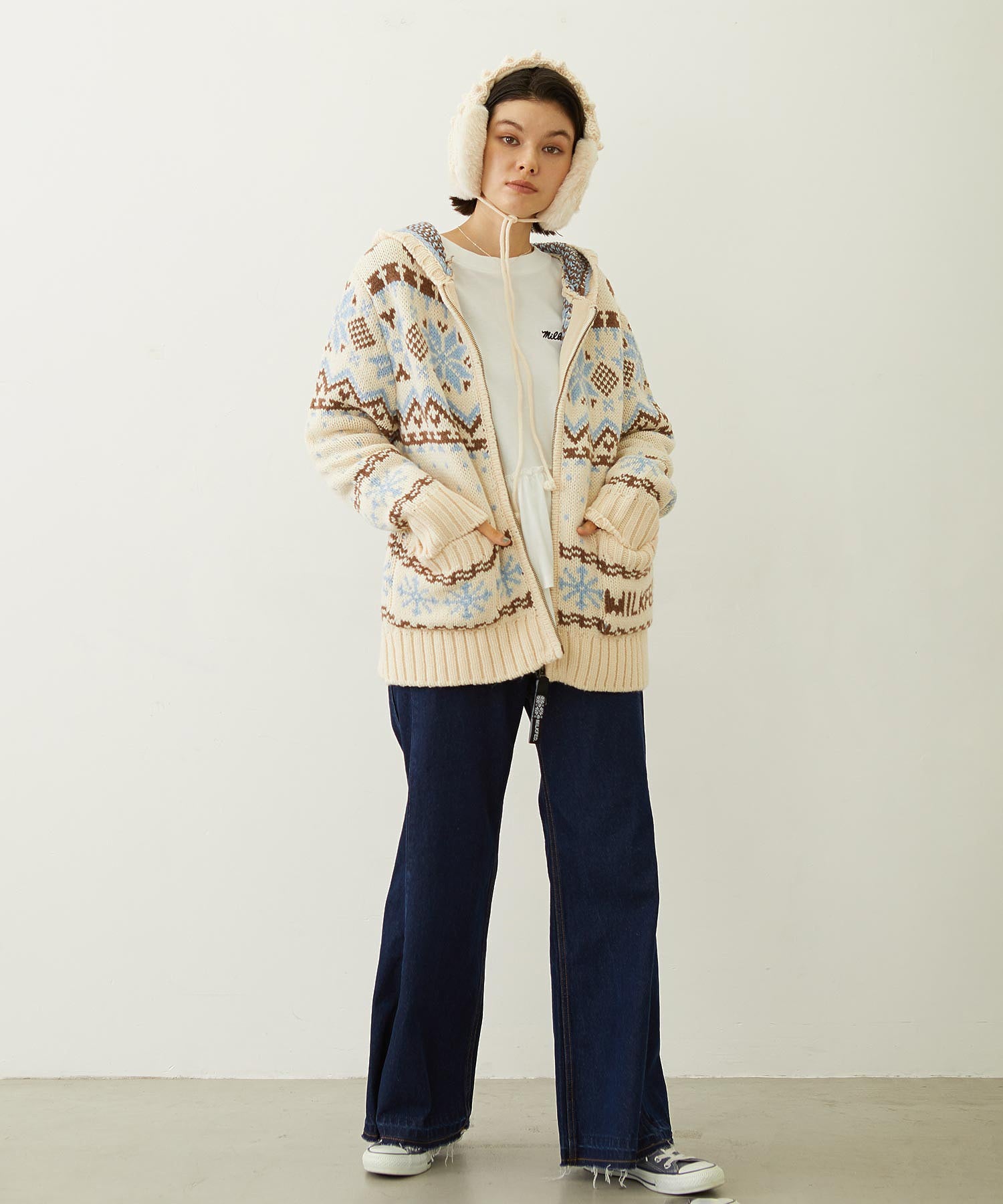 SNOW PATTERN COWICHAN KNIT JACKET