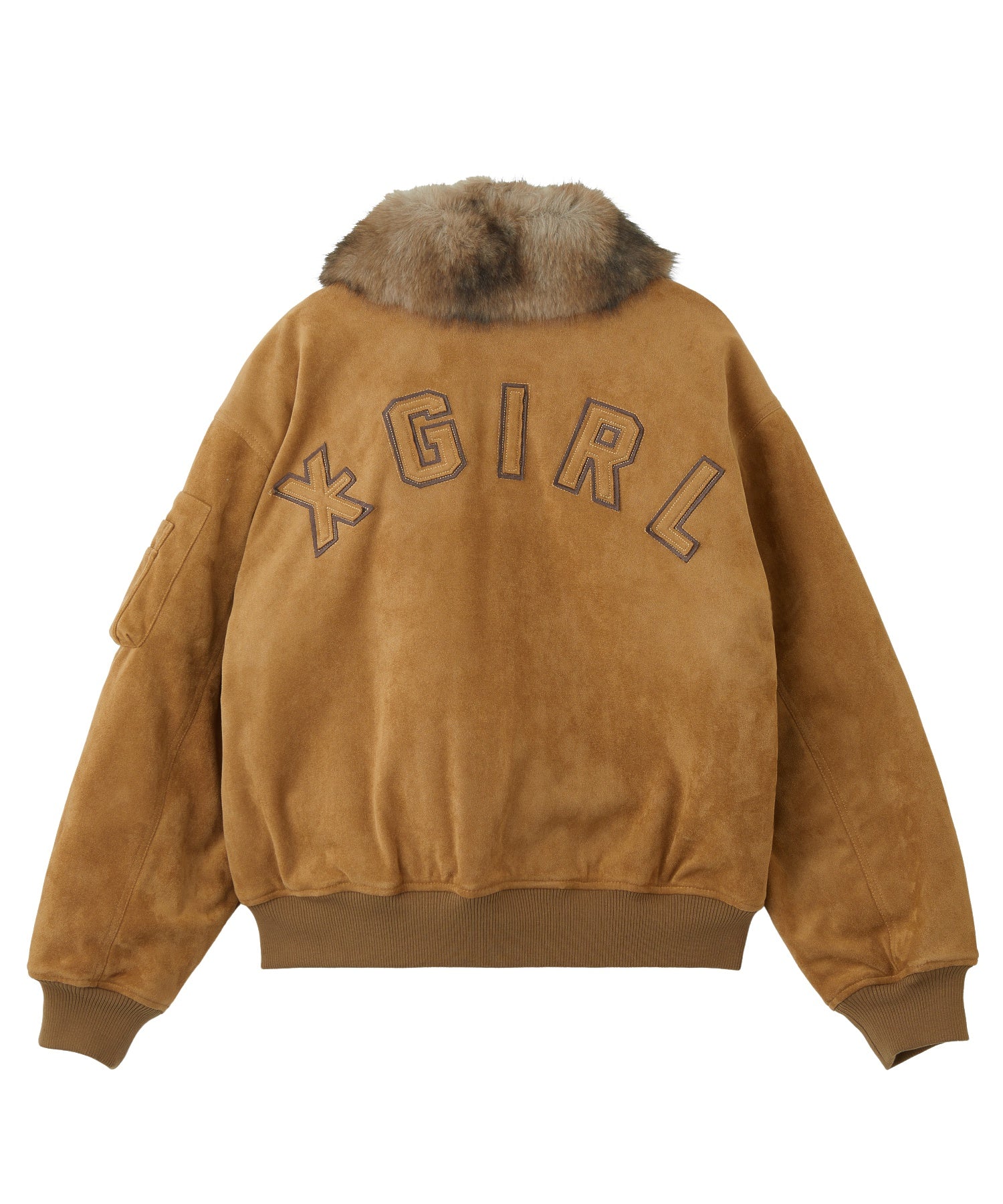 DETACHABLE FAUX FUR COLLAR PATCHED LOGO JACKET