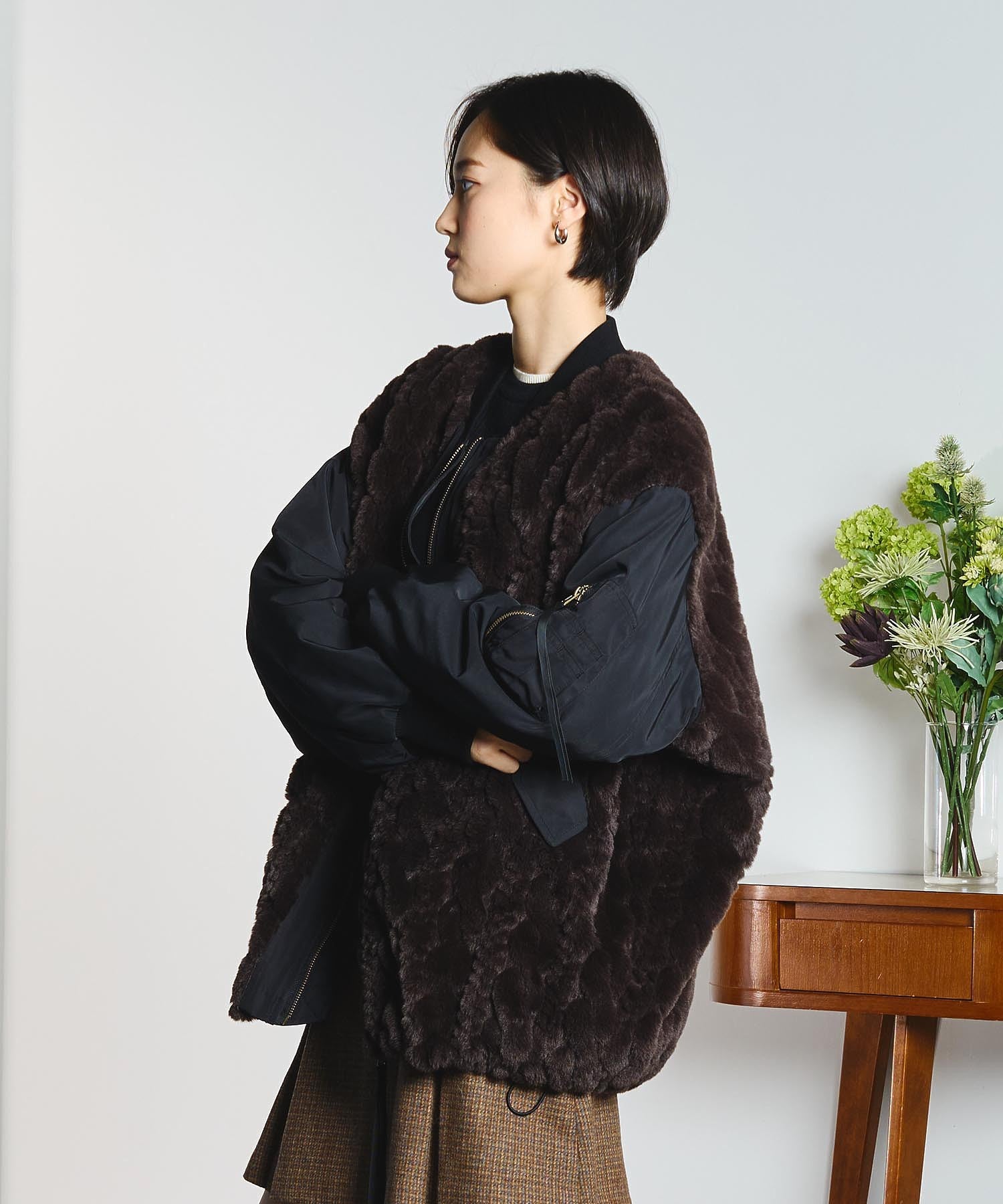 GENE HEAVENS/CABLE EMBOS/FAUX FUR MA1 JACKET
