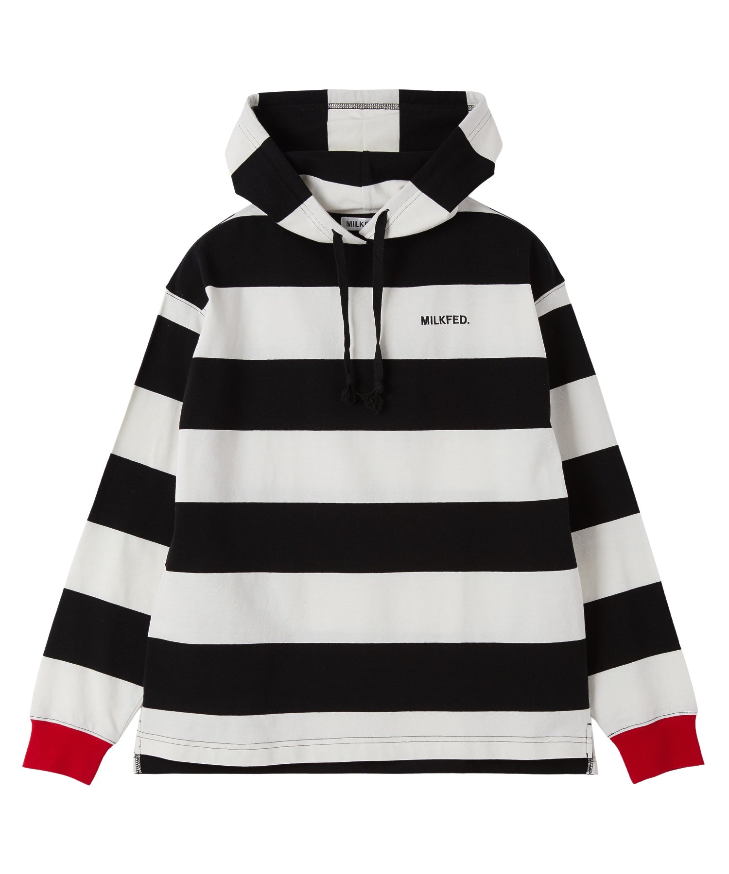 CONTRAST RIB STRIPED HOODED TOP