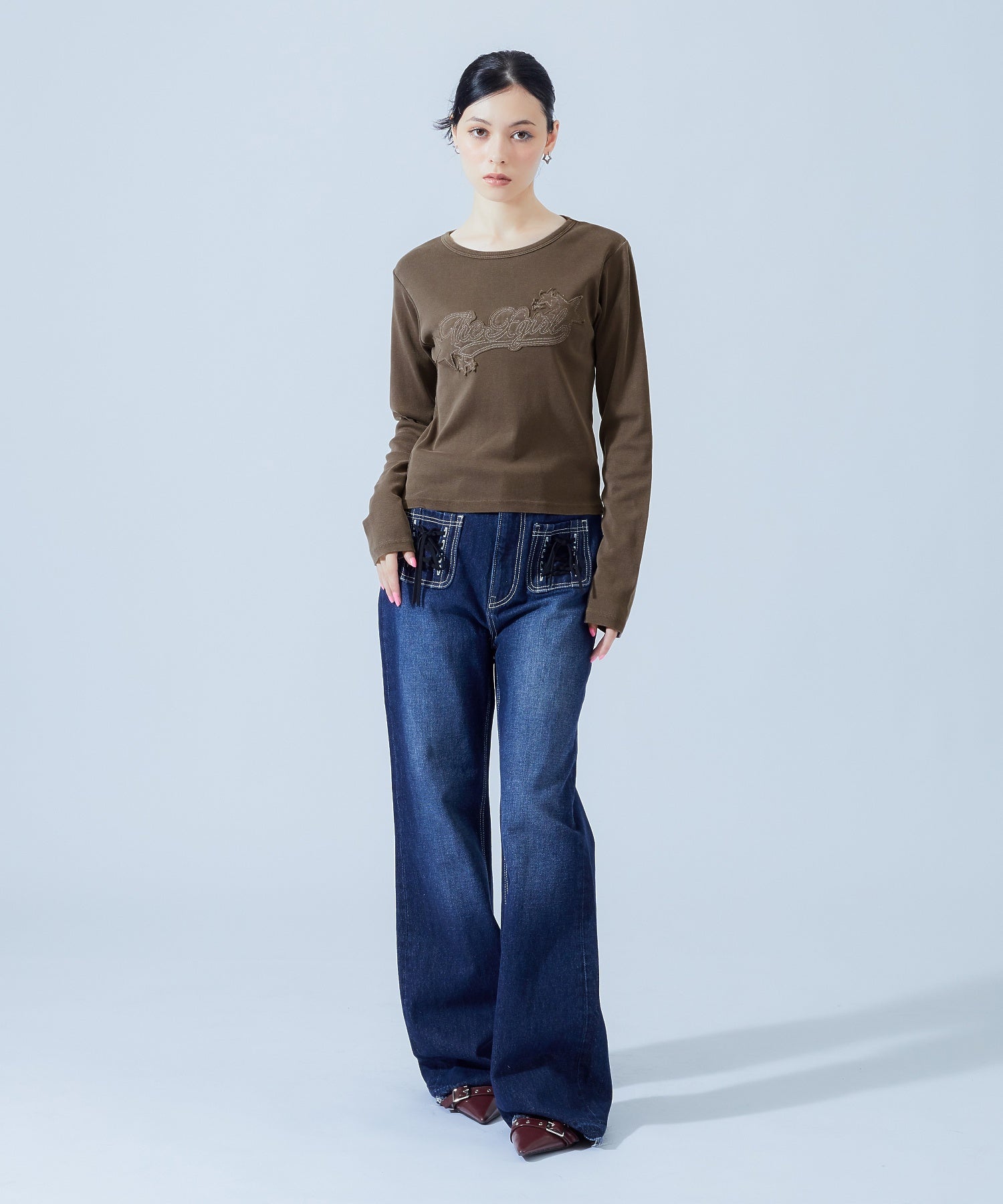 HEART POCKET FLARE DENIM PANTS