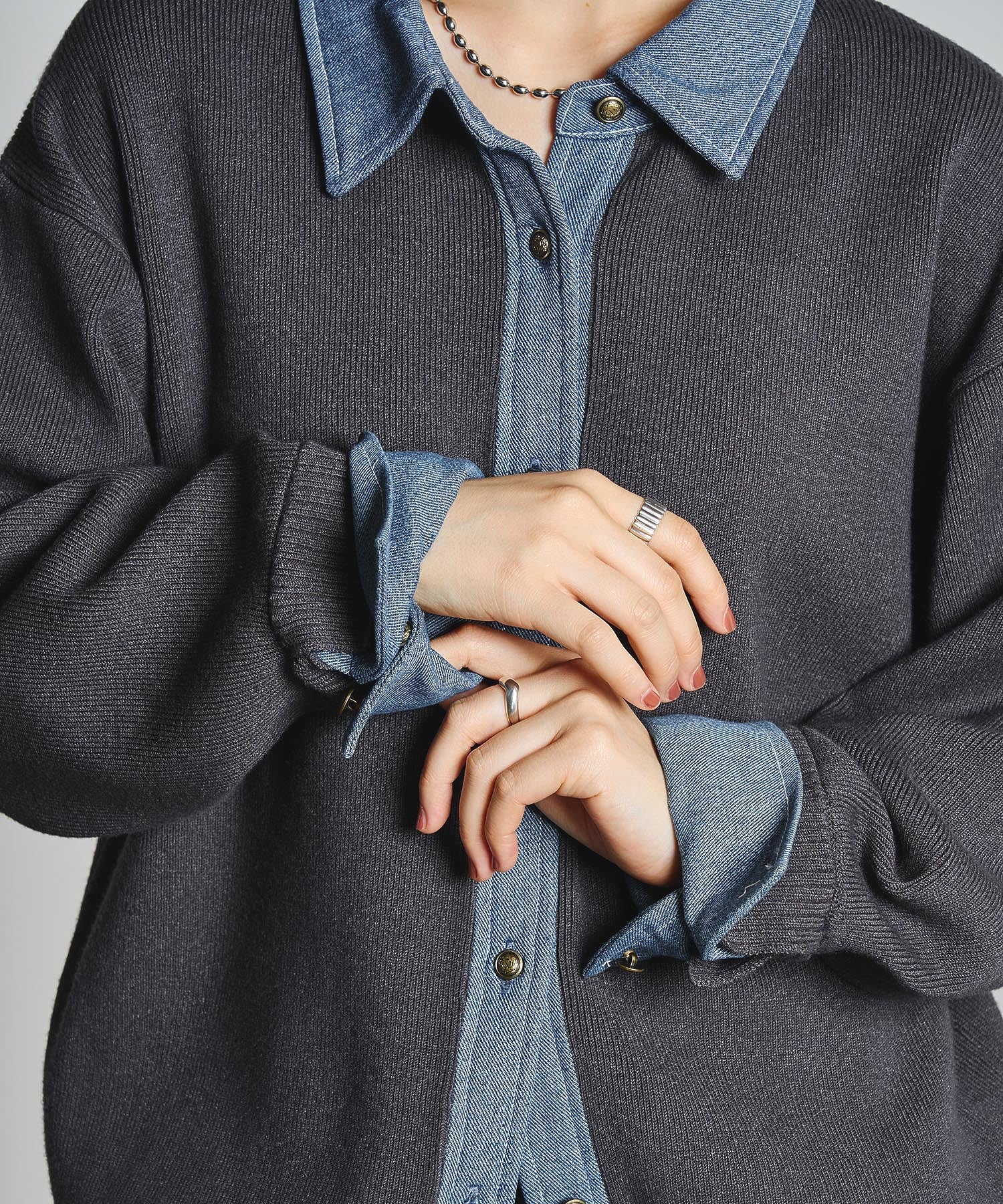 GENE HEAVENS/KNIT x DENIM CARDIGAN