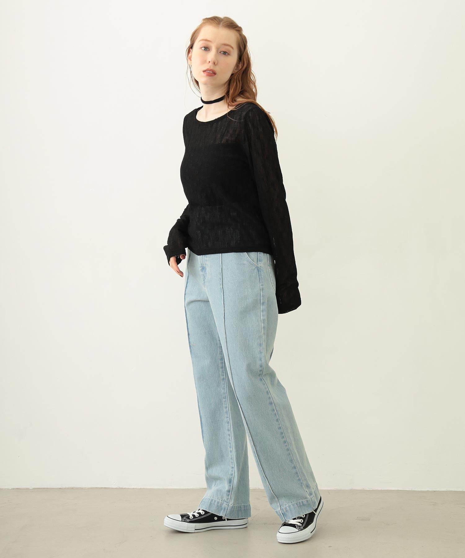 CENTER PLEAT DETAIL DENIM PANTS