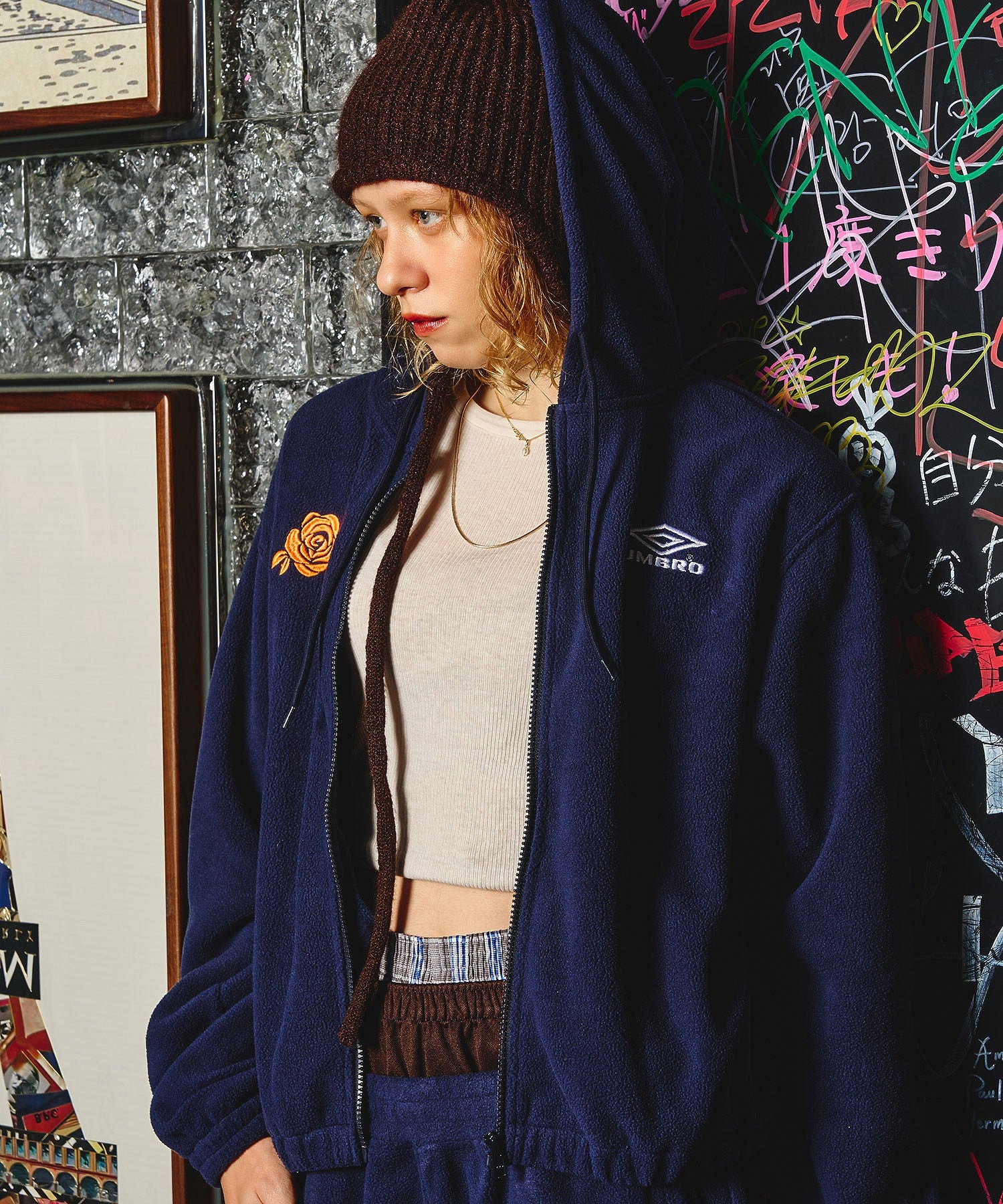 UMBRO × ROSE BUD/ZIP-UP FLEECE HOODIE