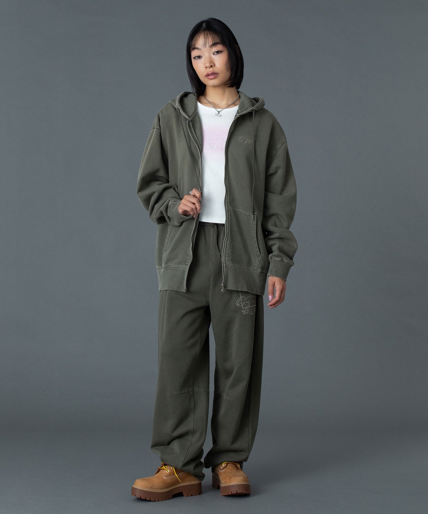 PIGMENT DYED FACE AND LOGO SQUARE PATCH ZIP UP SWEAT HOODIE