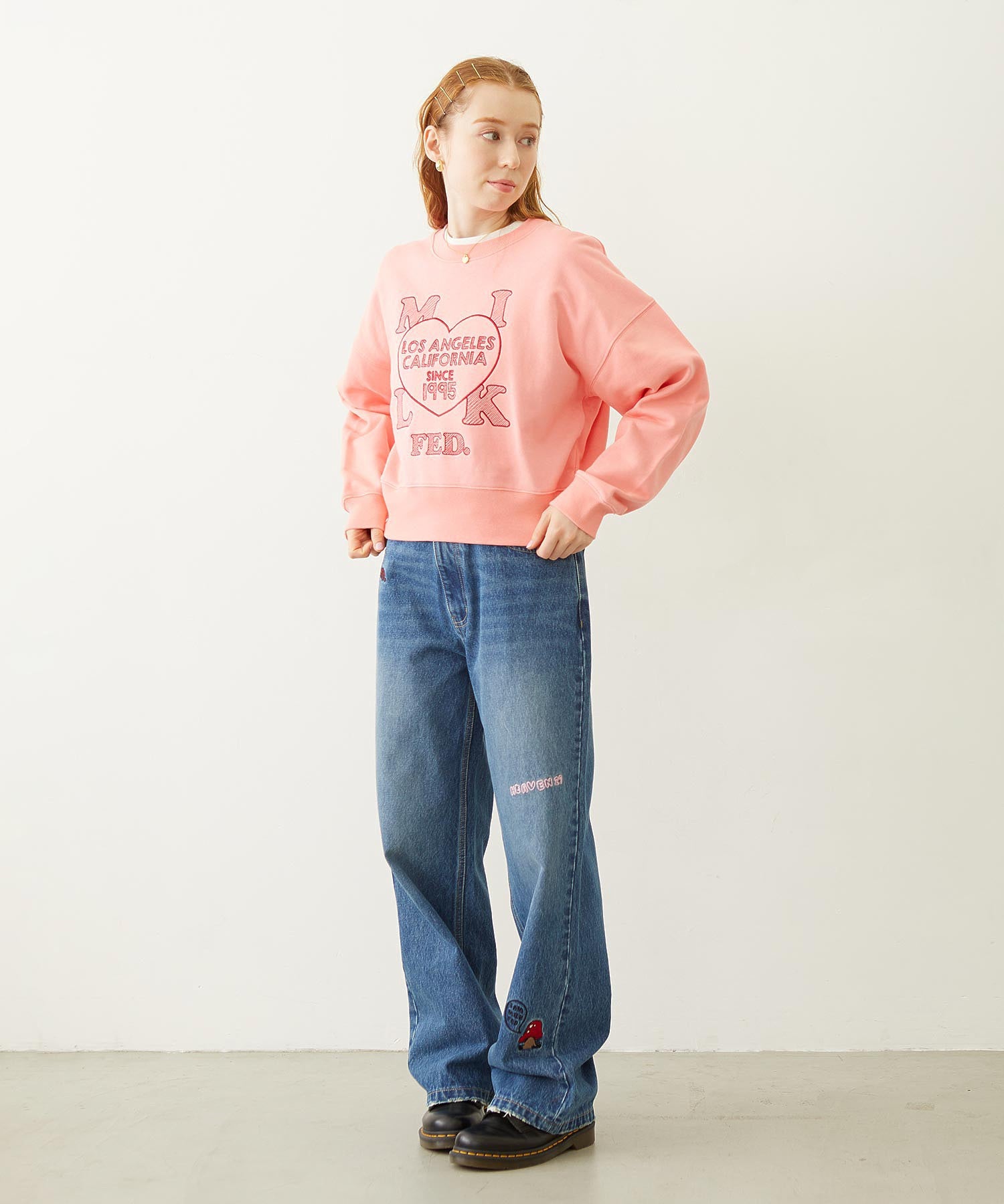 STITCHED HEART LOGO SHORT CREW SWEAT