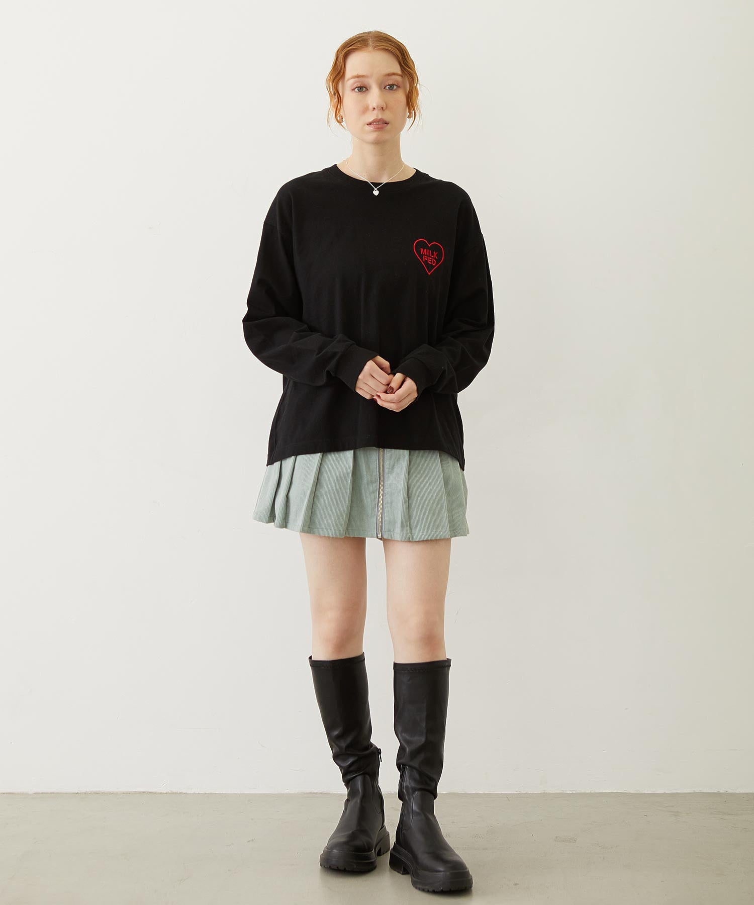 MILKFED. PLAID LOGO L/S TEE