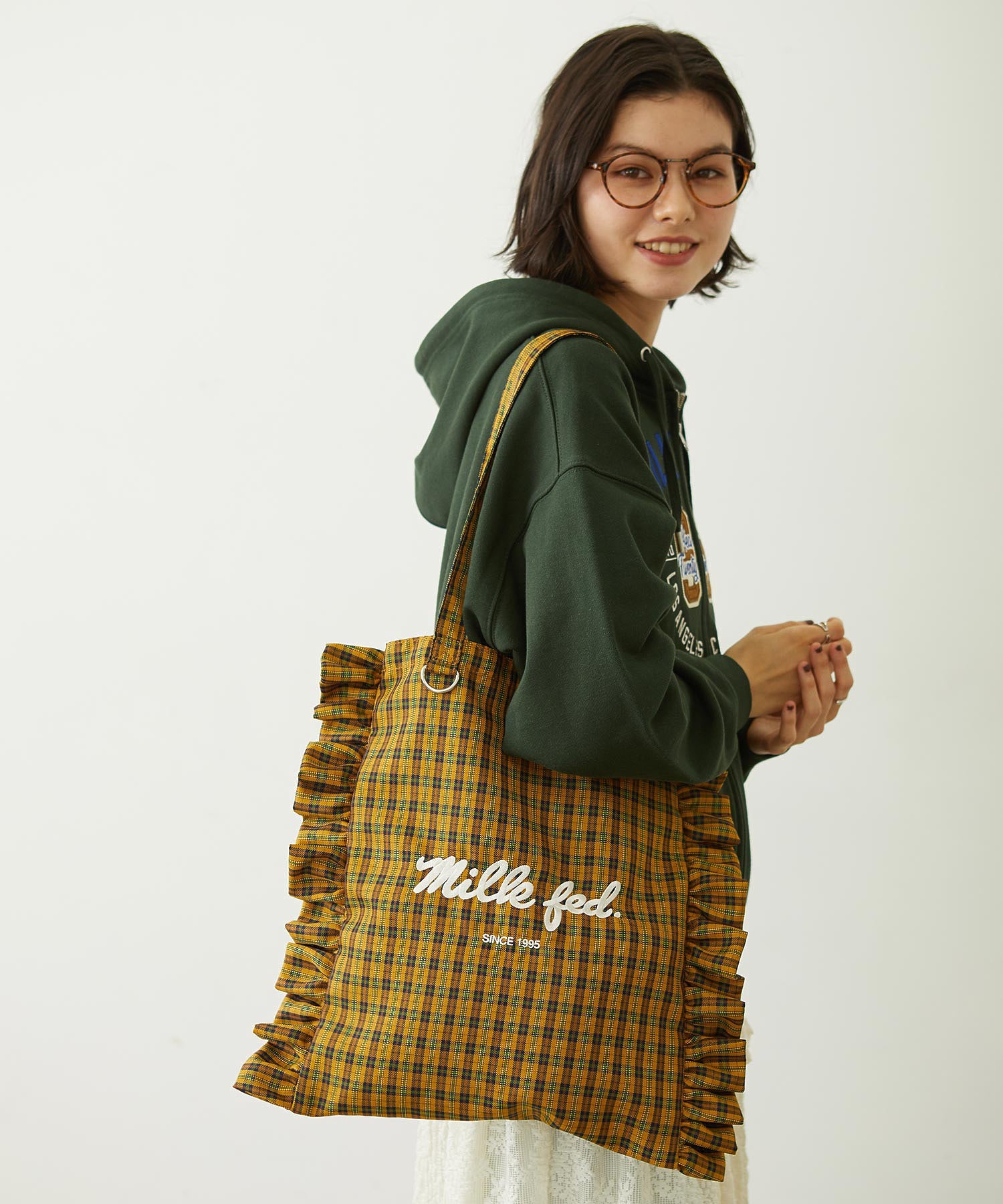 FRILLED TARTAN TOTE BAG