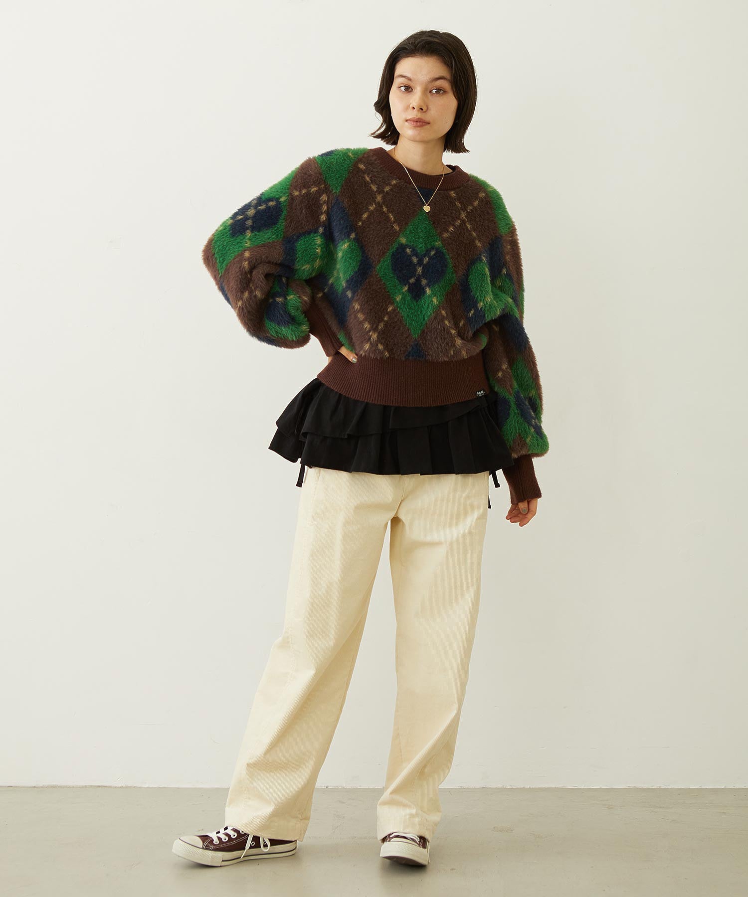 HEART ARGYLE KNIT TOP