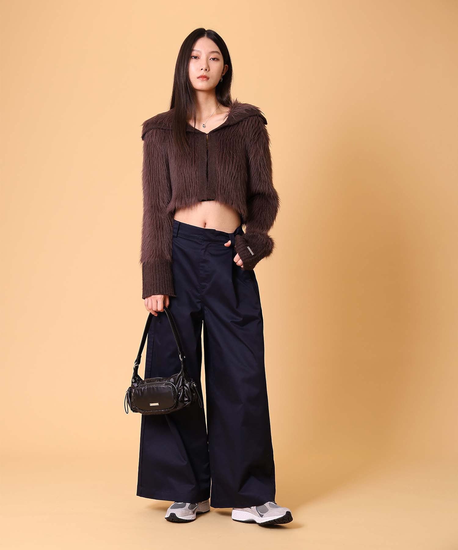 ビッグカラーシャギーニットカーディガン