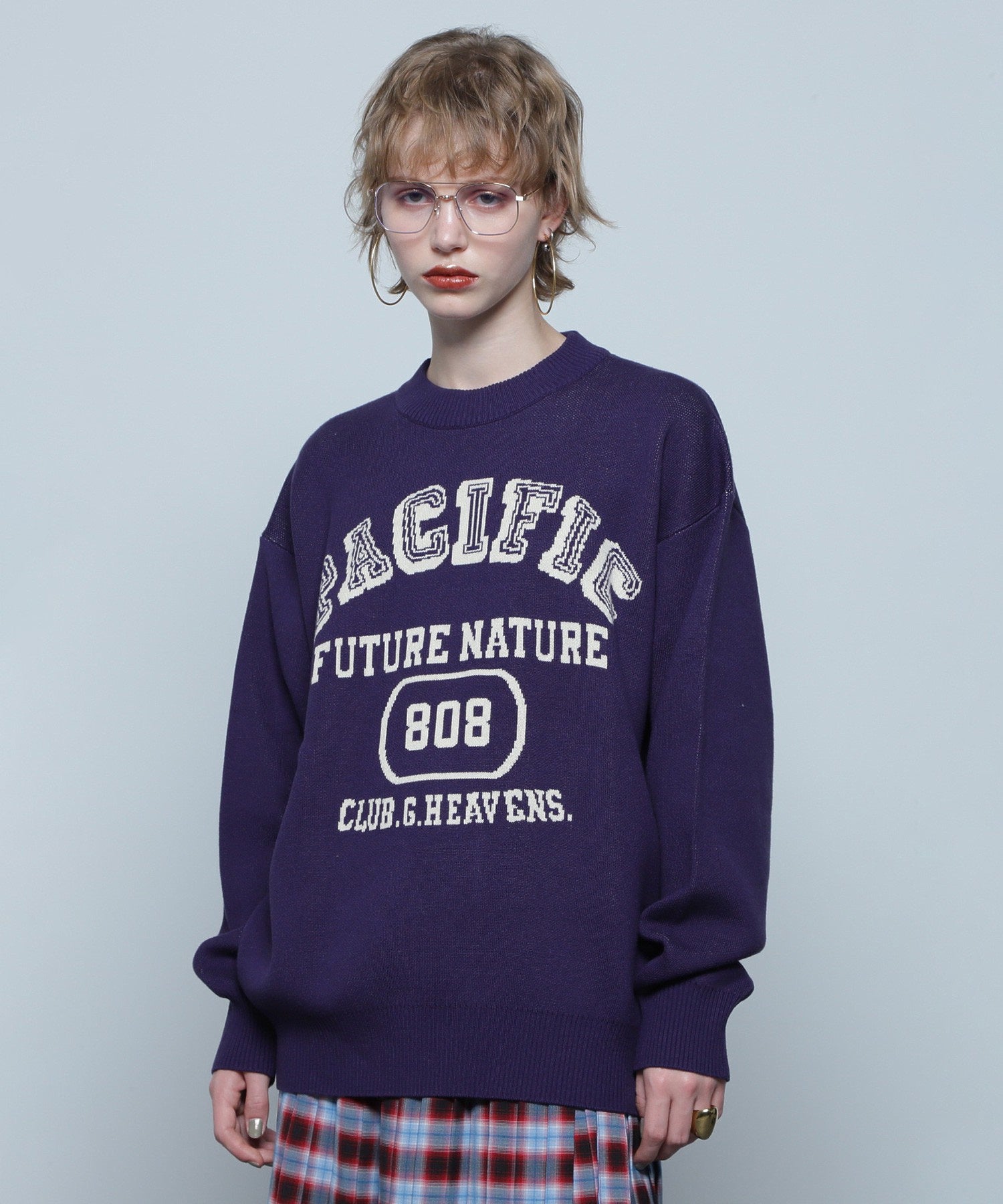 GENE HEAVENS/カレッジライクロゴ ジャカードニット