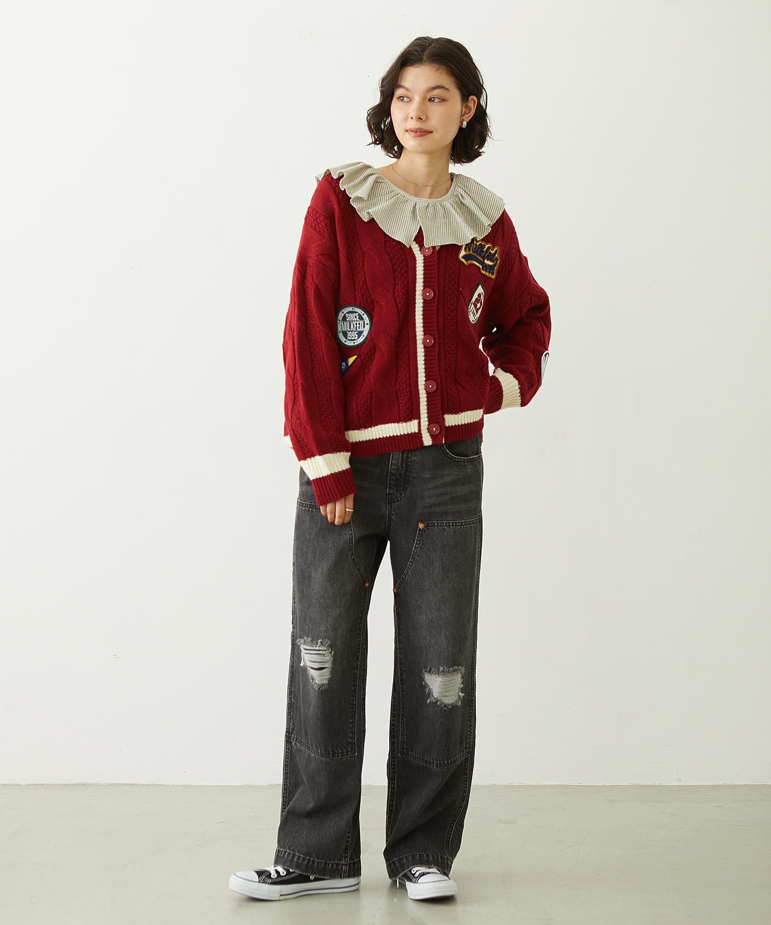 DOUBLE KNEE DISTRESSED DENIM PANTS