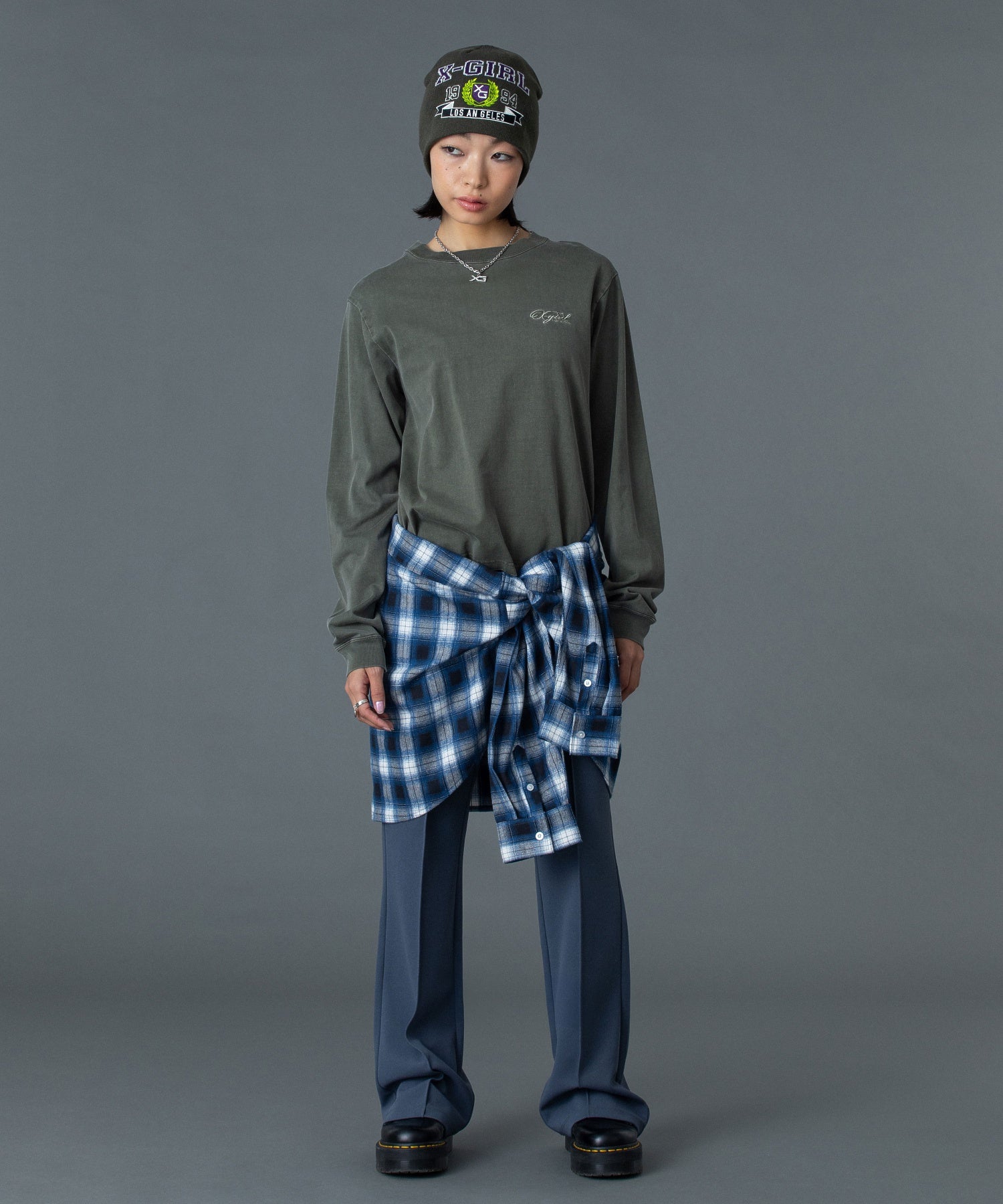 PIGMENT DYED FACE AND LOGO SQUARE PATCH L/S TEE