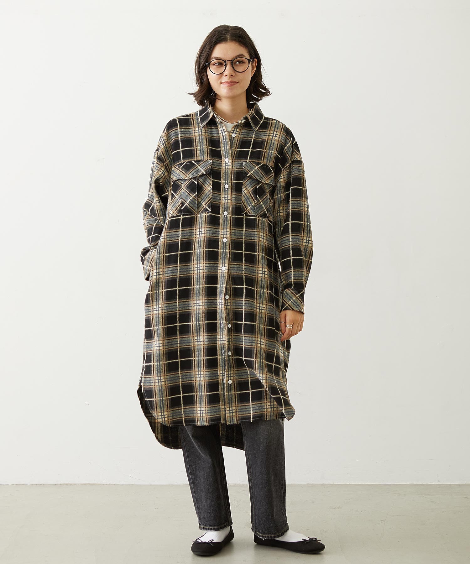 LOGO PLAID SHIRT DRESS