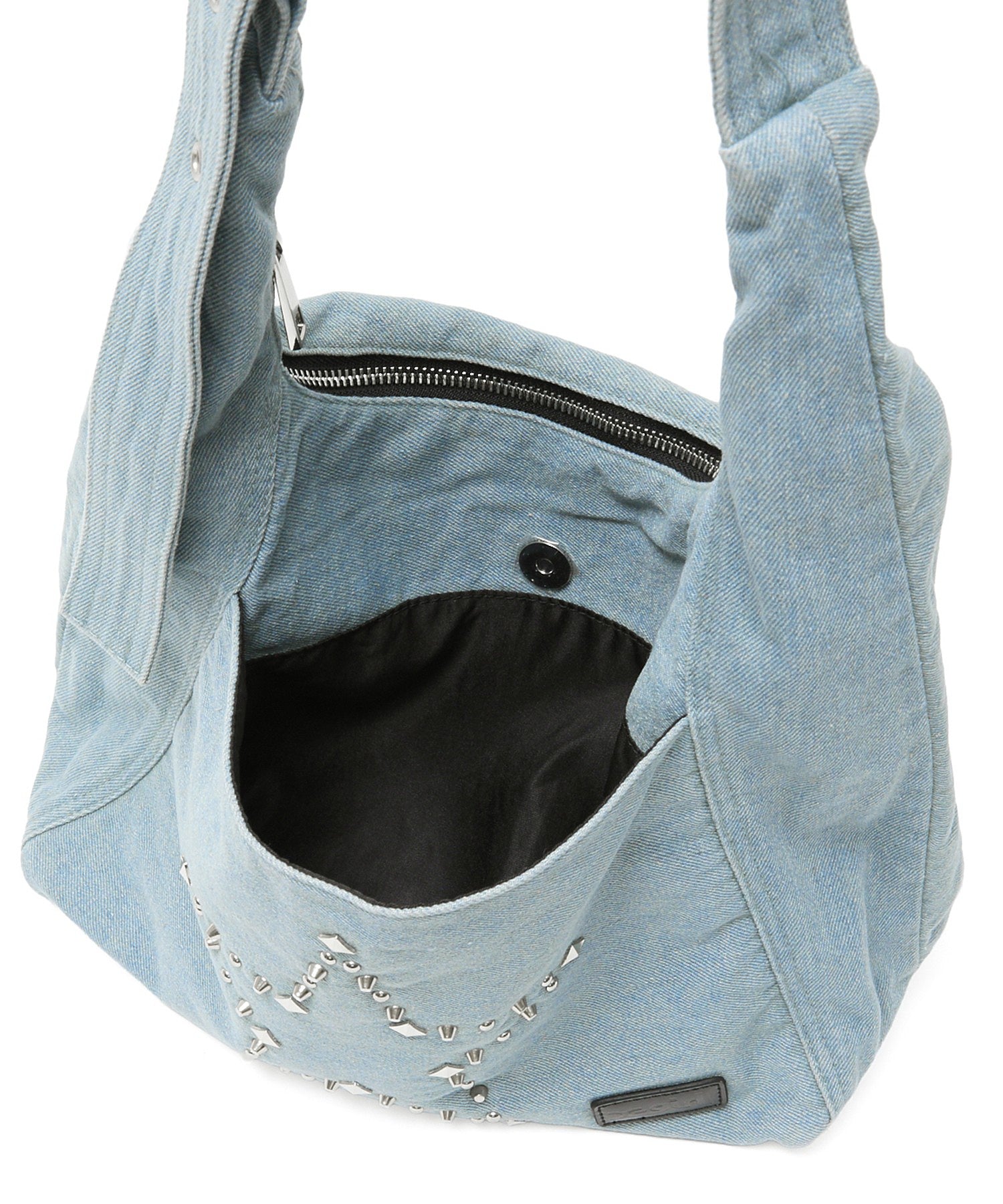 STUDDED DENIM SHOULDER BAG