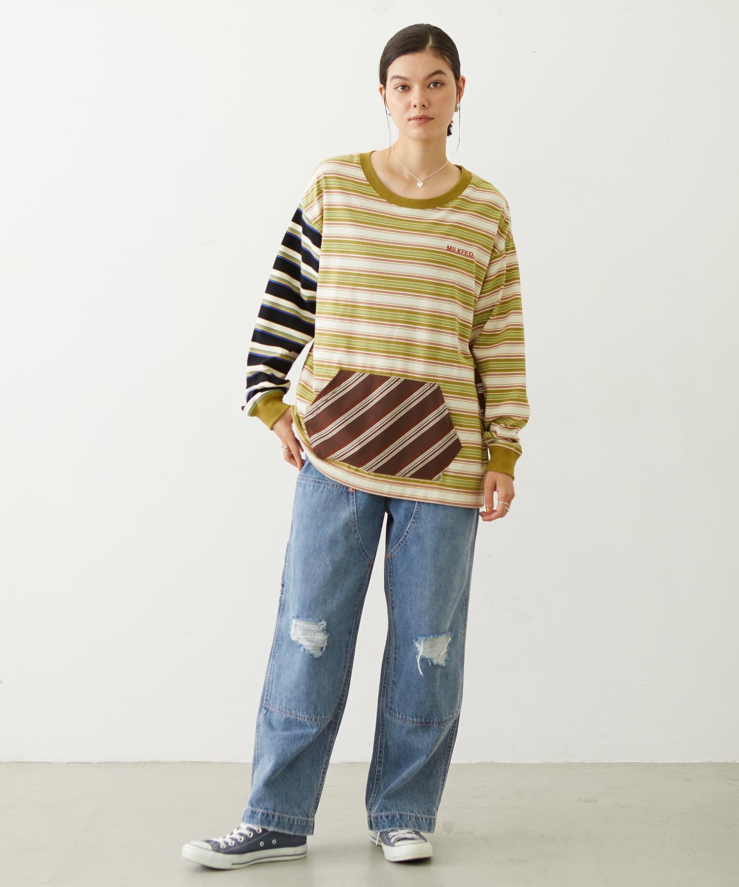 THREE PATTERN STRIPE L/S TOP