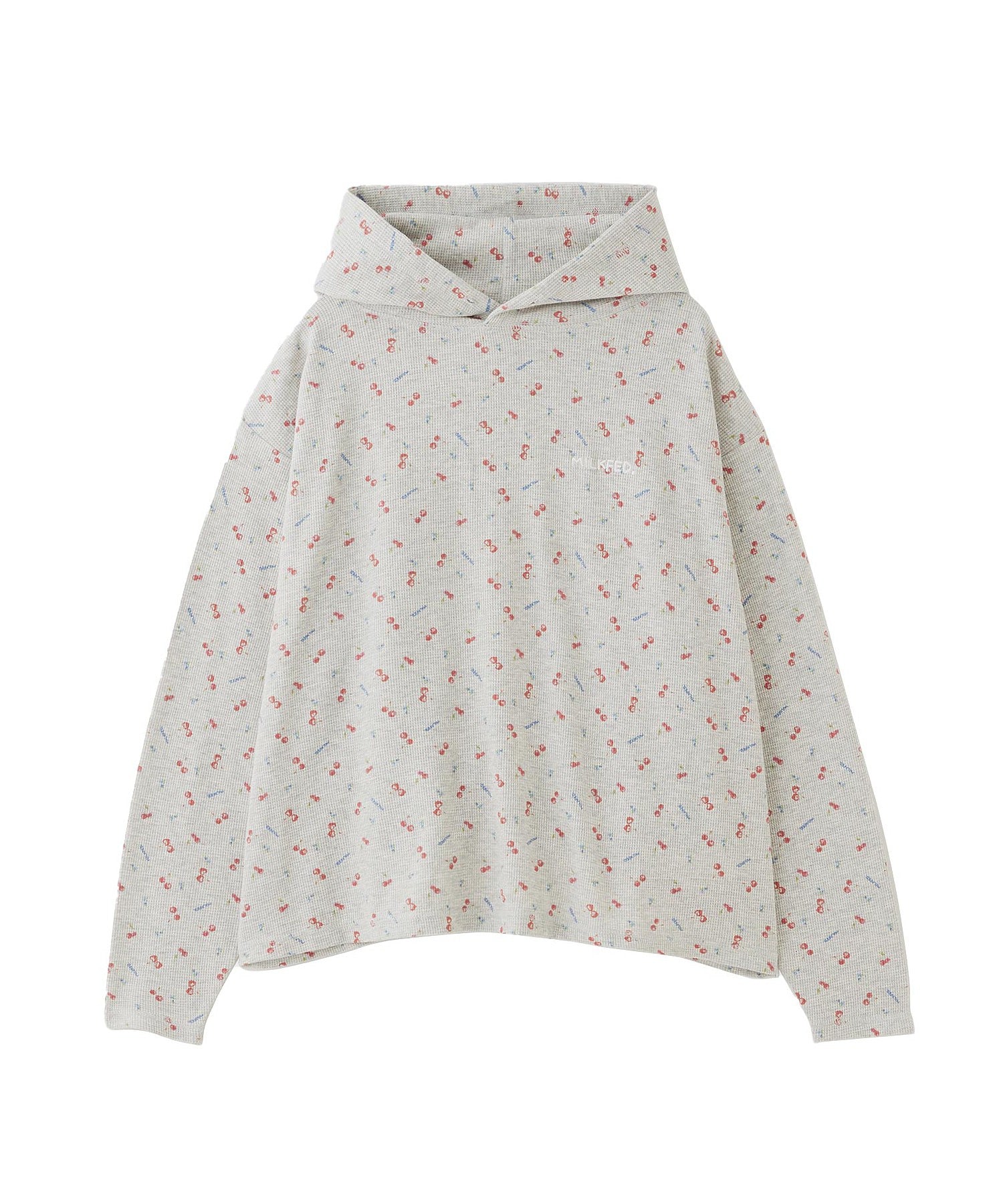 CHERRY PATTERN WAFFLE HOODIE TOP