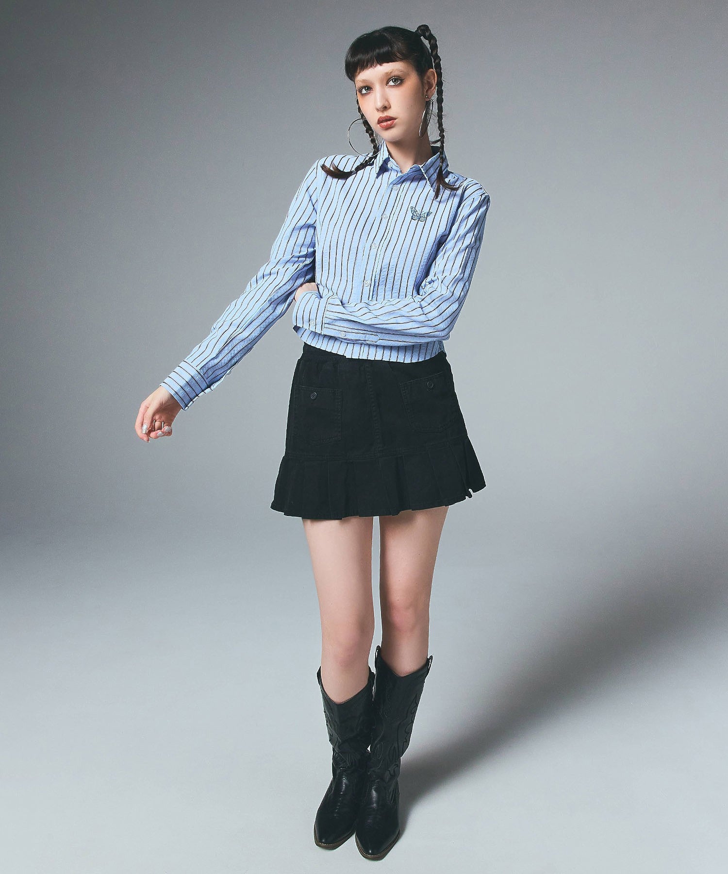WAIST RIB PLEATED MINI SKIRT