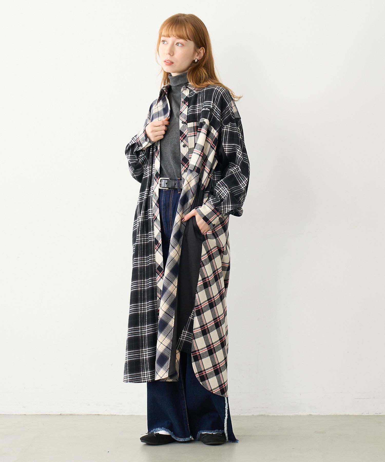 PLAID PATCHWORK SHIRT DRESS