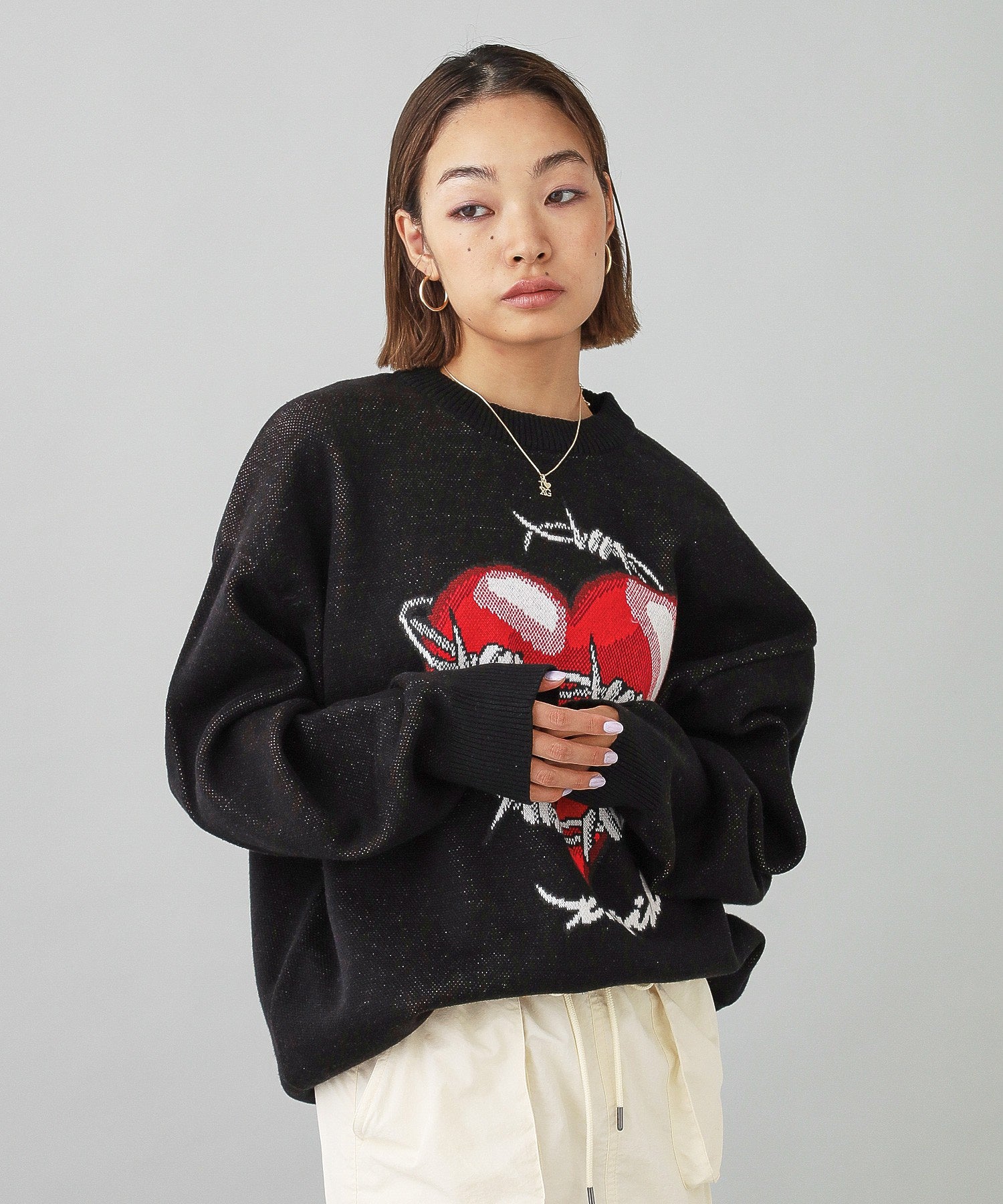 HEART BARBED WIRE JACQUARD KNIT TOP