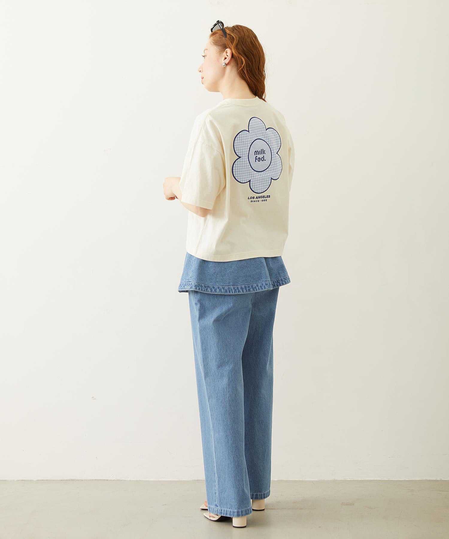 CUT OUT LOGO GINGHAM FLOWER WIDE S/S TEE
