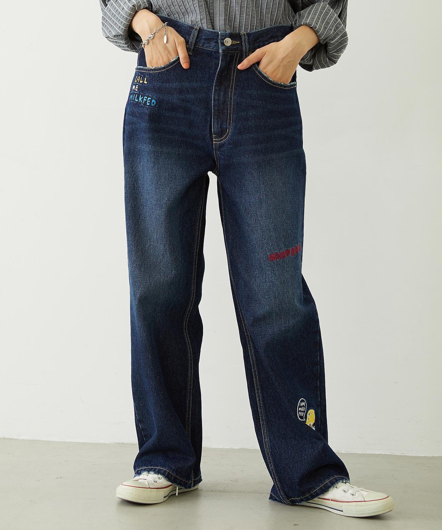 DOODLE EMBROIDERED DENIM PANTS