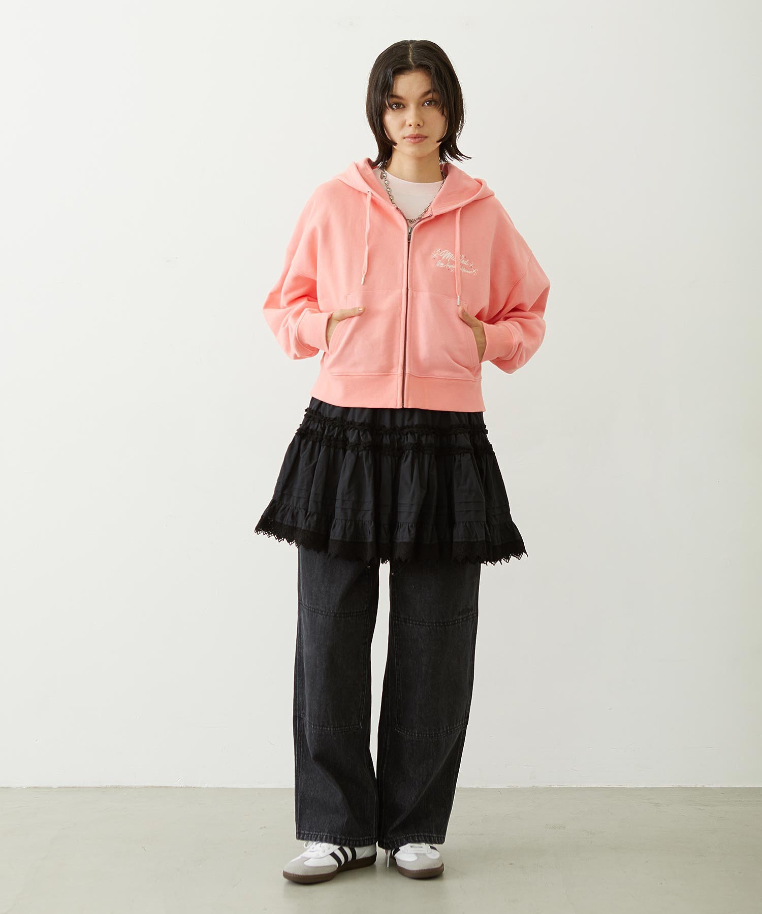 RHINESTONE LOGO SHORT ZIP UP HOODIE