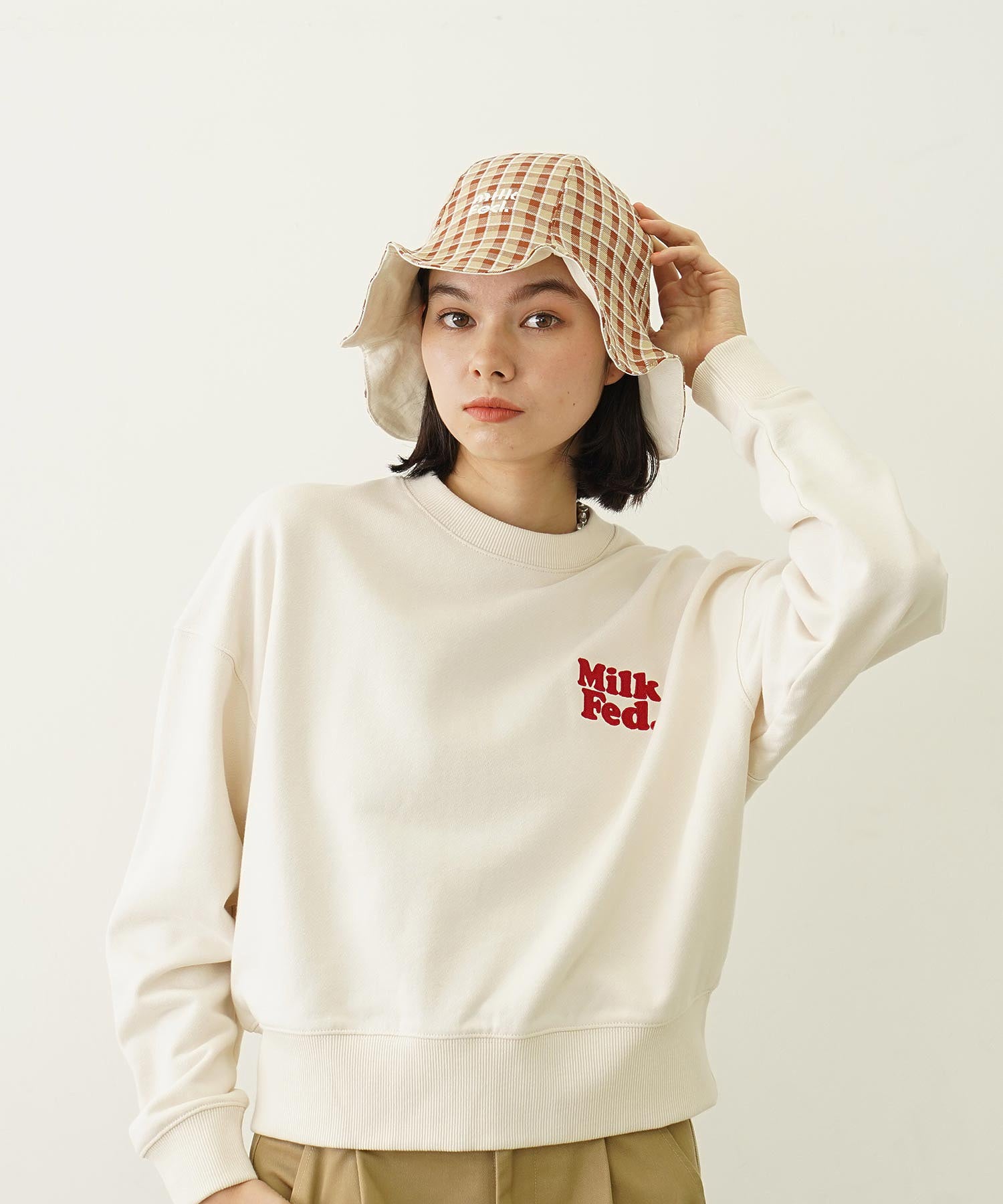 GINGHAM LOGO SHORT SWEAT TOP